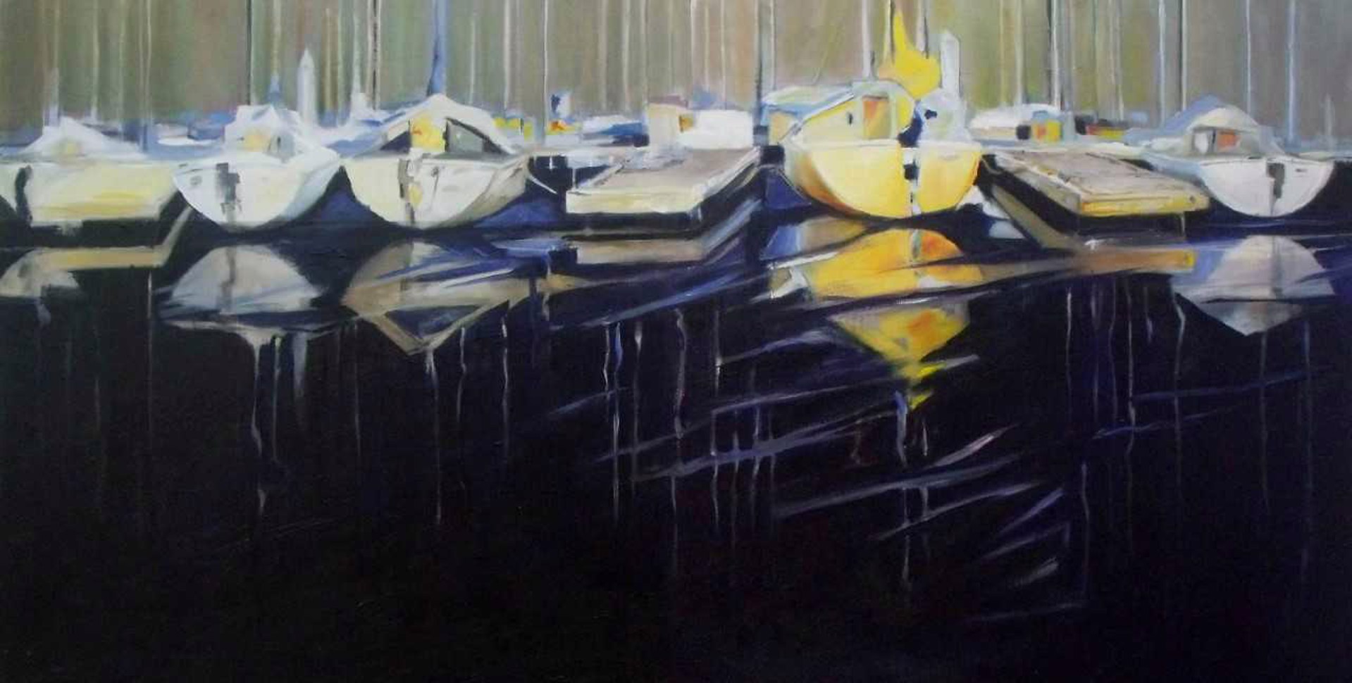 Yellow Boat At Dockside by Mary Hubley