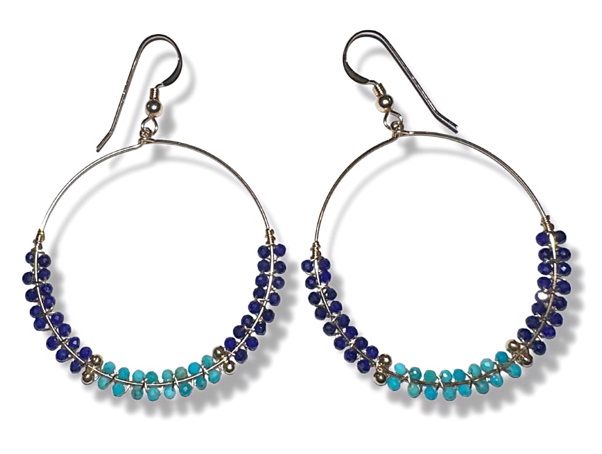Earrings - Lapis and Sleeping Beauty Turquoise Gold Filled Hoops by Julia Balestracci