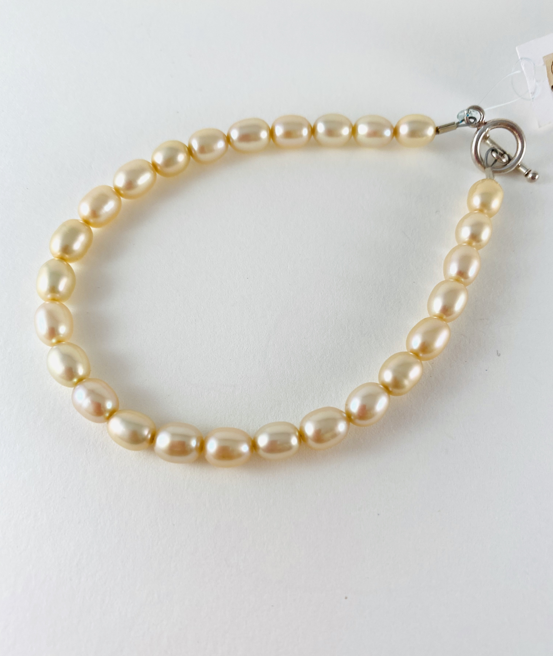 Peach Pearl Bracelet, toggle clasp P24 by Nance Trueworthy