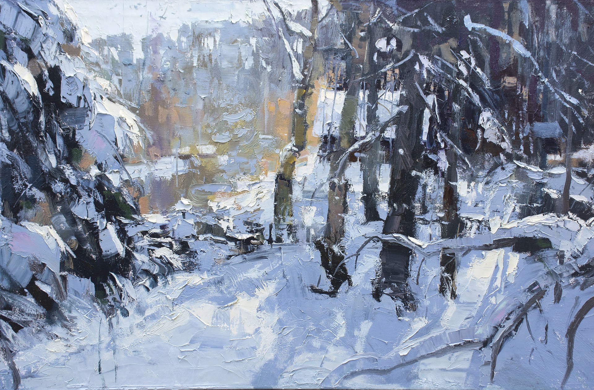 Original Oil Painting Of A Winter Mountain Landscape