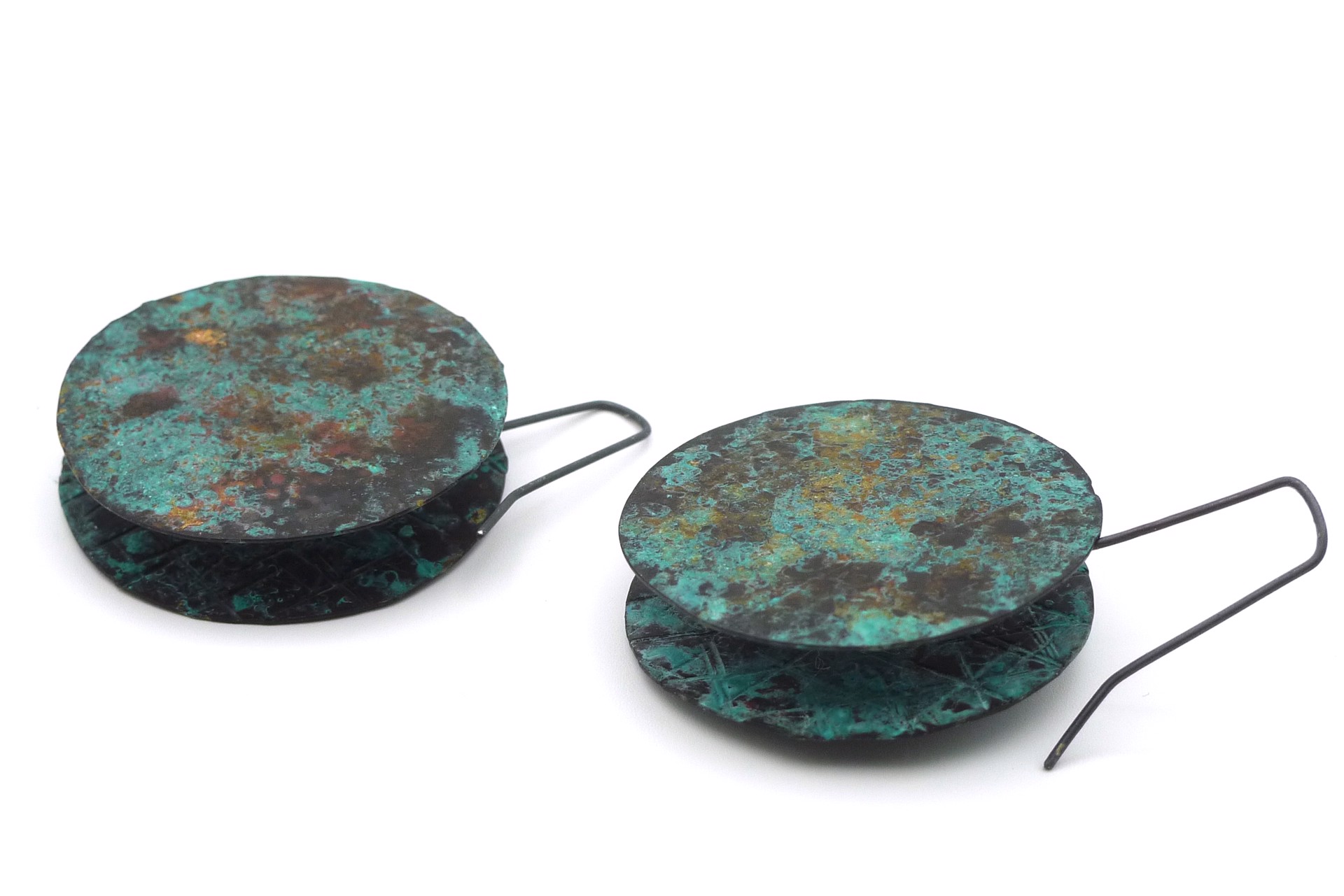 Large Patina Disk Earrings by Juan Fried