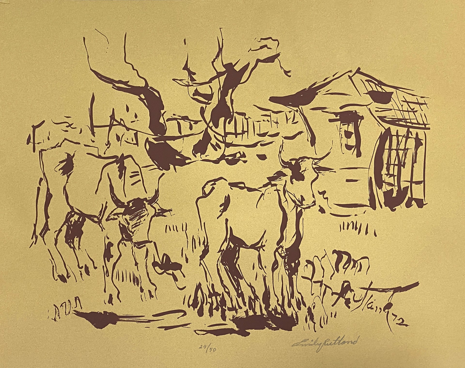 Cattle with House, Ed. 24/50 by Emily Rutland