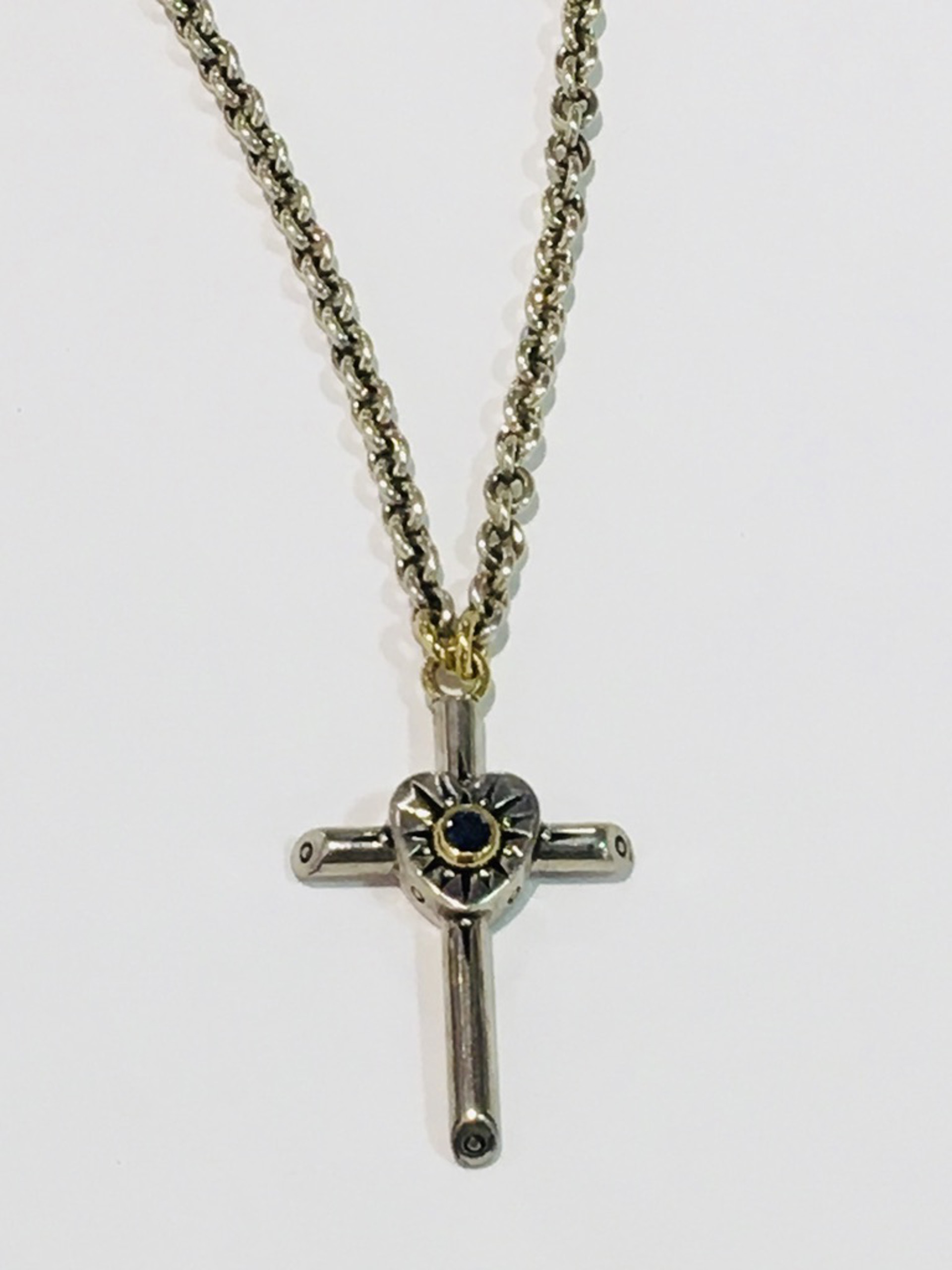 Heart cross necklace with sapphires by DAVID & RONNIE