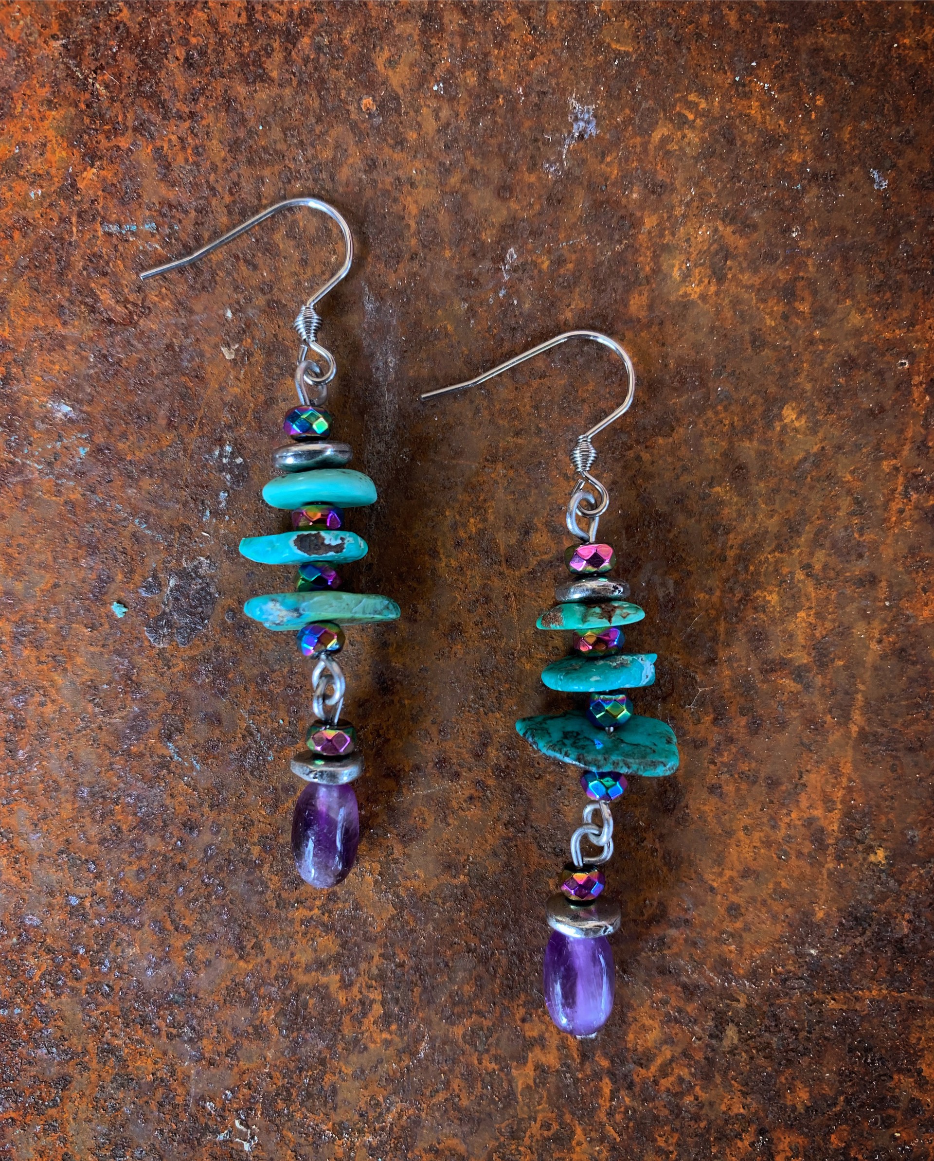 K759 Turquoise and Amethyst Earrings by Kelly Ormsby