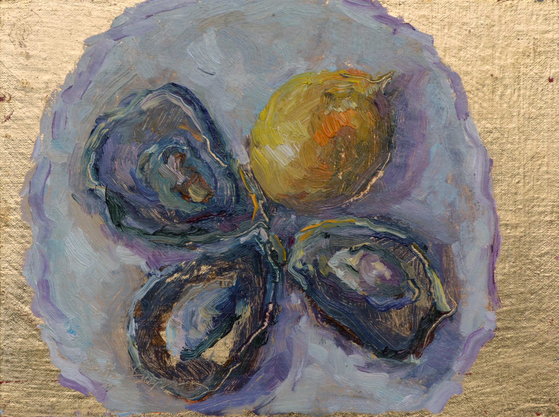 Three Oysters on Gold by Karen Hewitt Hagan