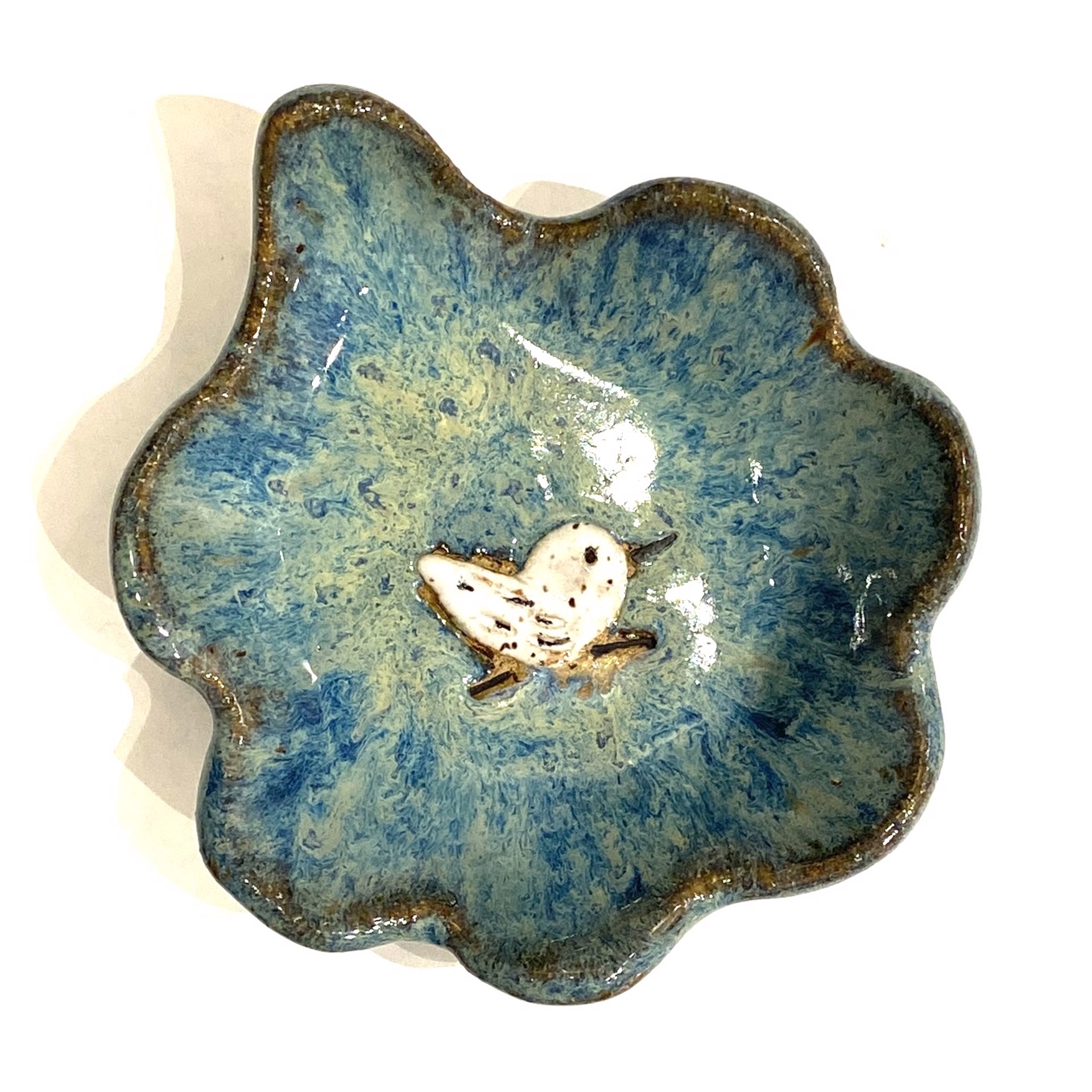 Mini Pool Dish with Sandpiper (Blue Glaze) LG23-1192 by Jim & Steffi Logan