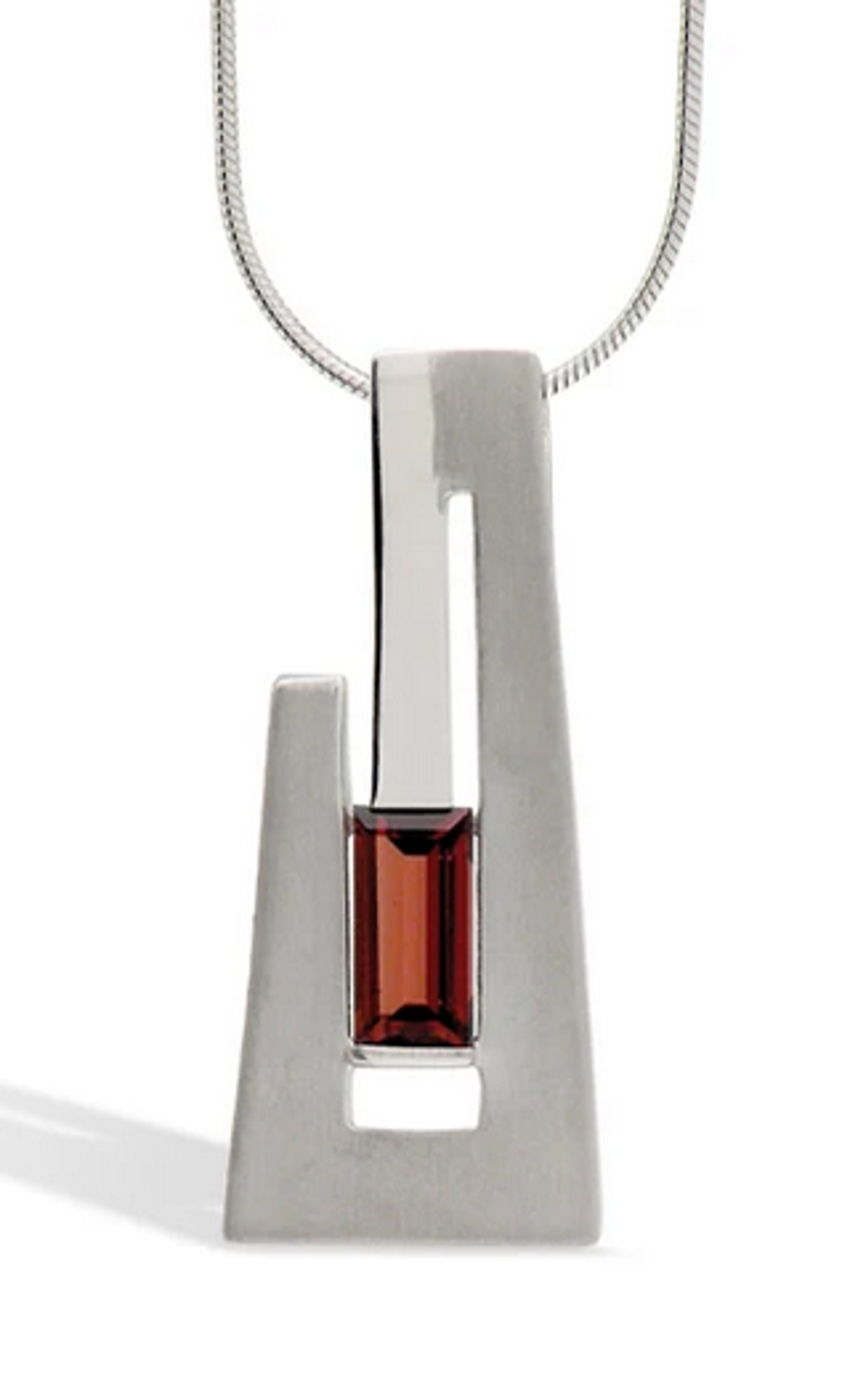 Pendant - Emerald Cut Garnet With Brushed Sterling Silver  P7313G by Joryel Vera