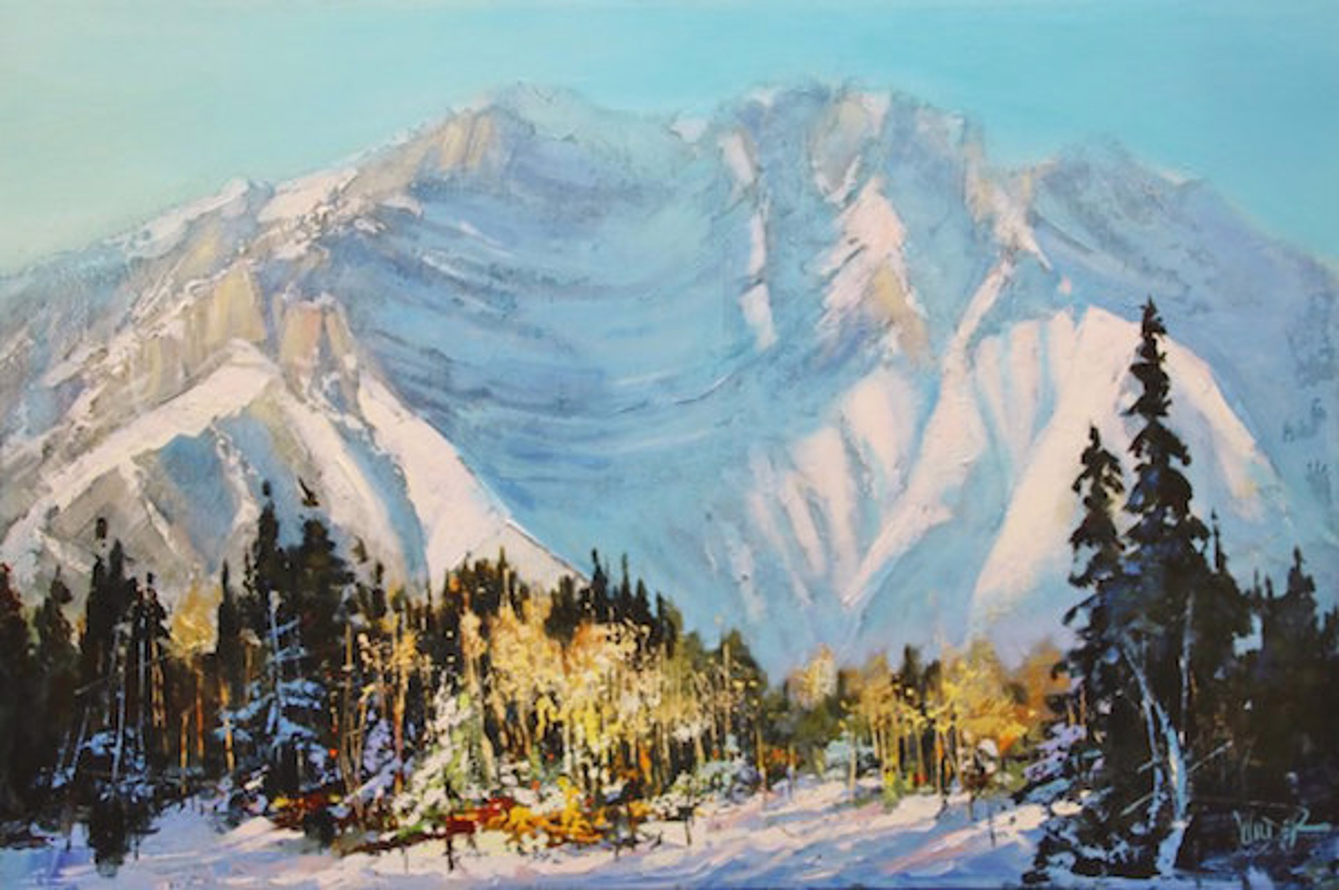 Winter's Cascade Mountain by Linda Wilder
