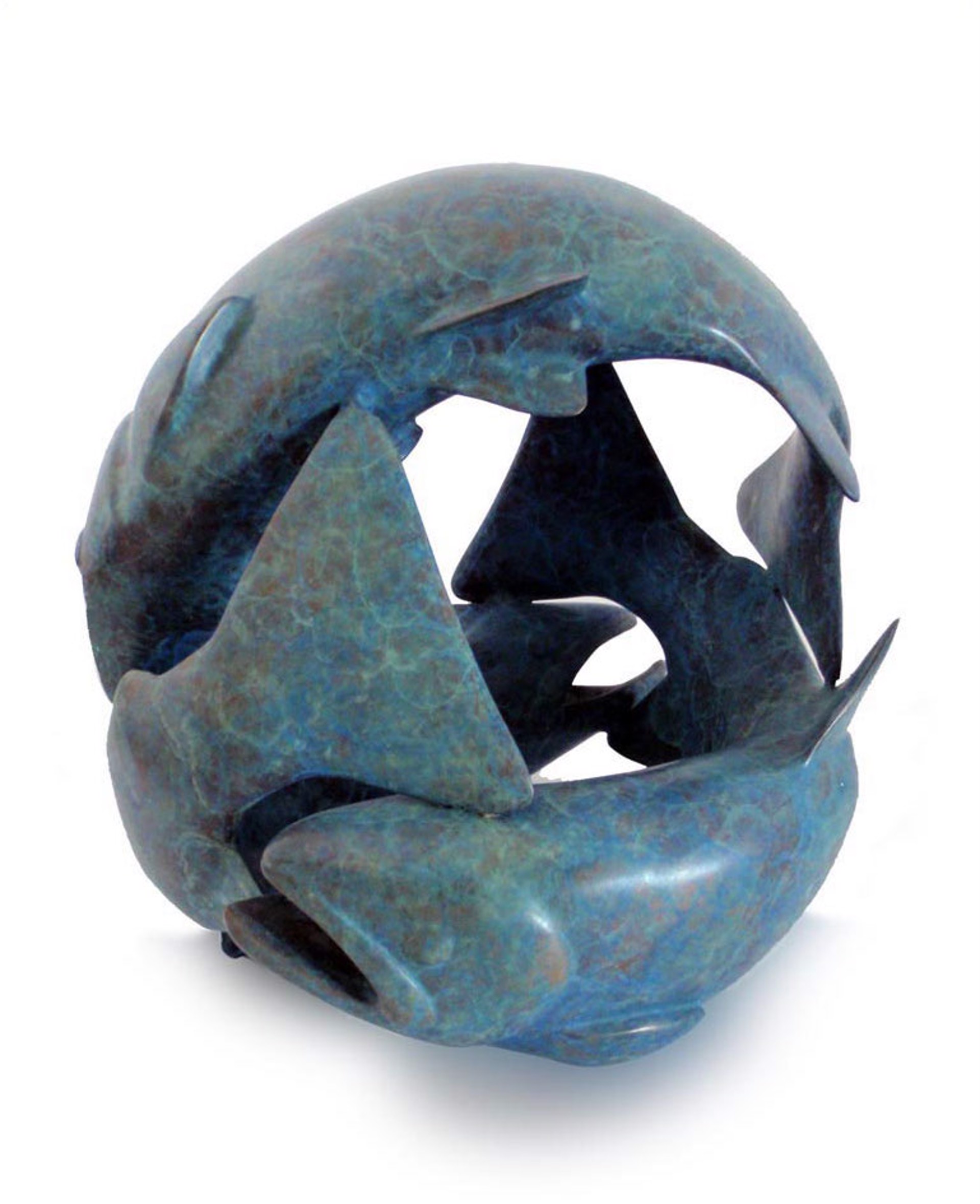 A Contemporary Sculpture Of Three Fish That Form A Ball, By Kristine Taylor