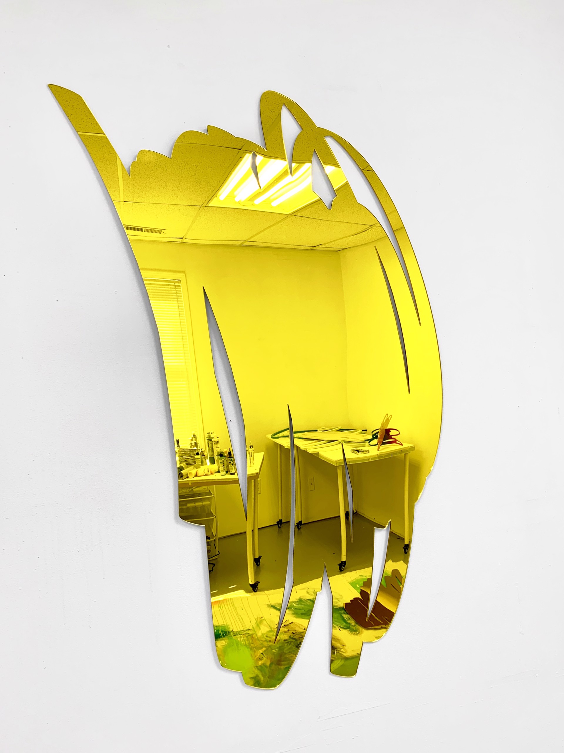 Vertical Scribble Mirror, Yellow, Laser cut mirrored acrylic by Ryan Coleman