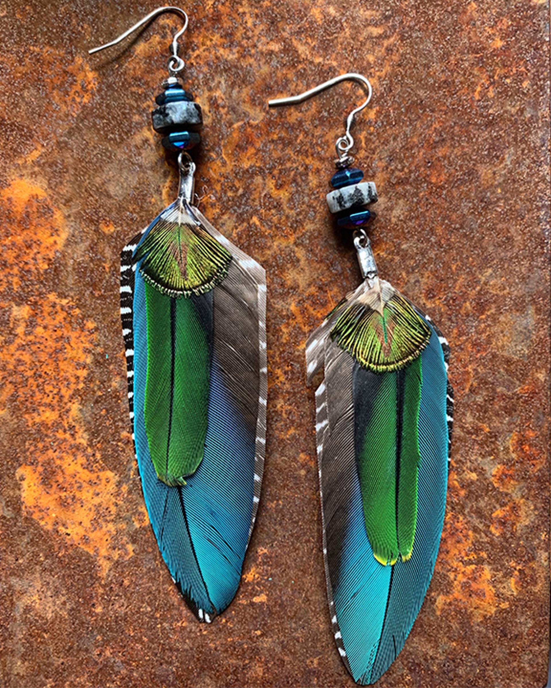 K725 Ethically Sourced Parrot Earrings by Kelly Ormsby