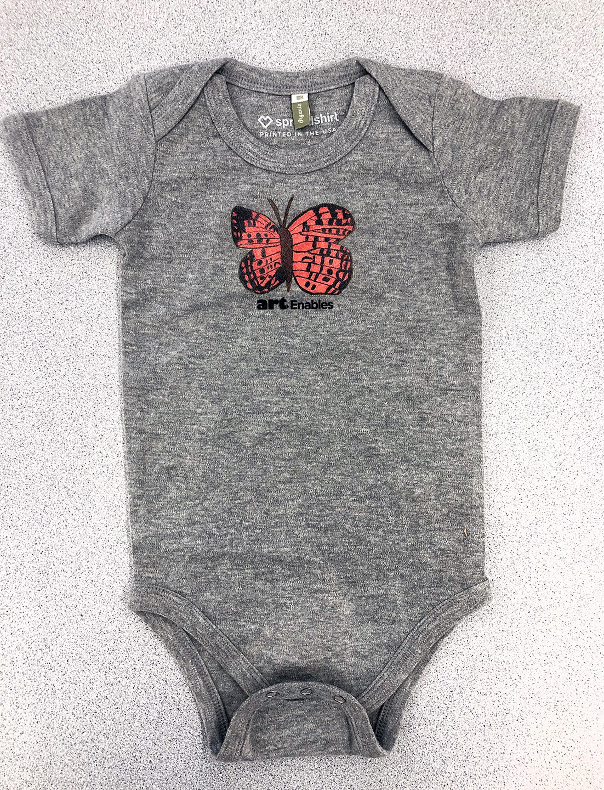 Baby Onesie - Butterfly (Paul Lewis) - 6 months (heather gray) by Art Enables Merchandise