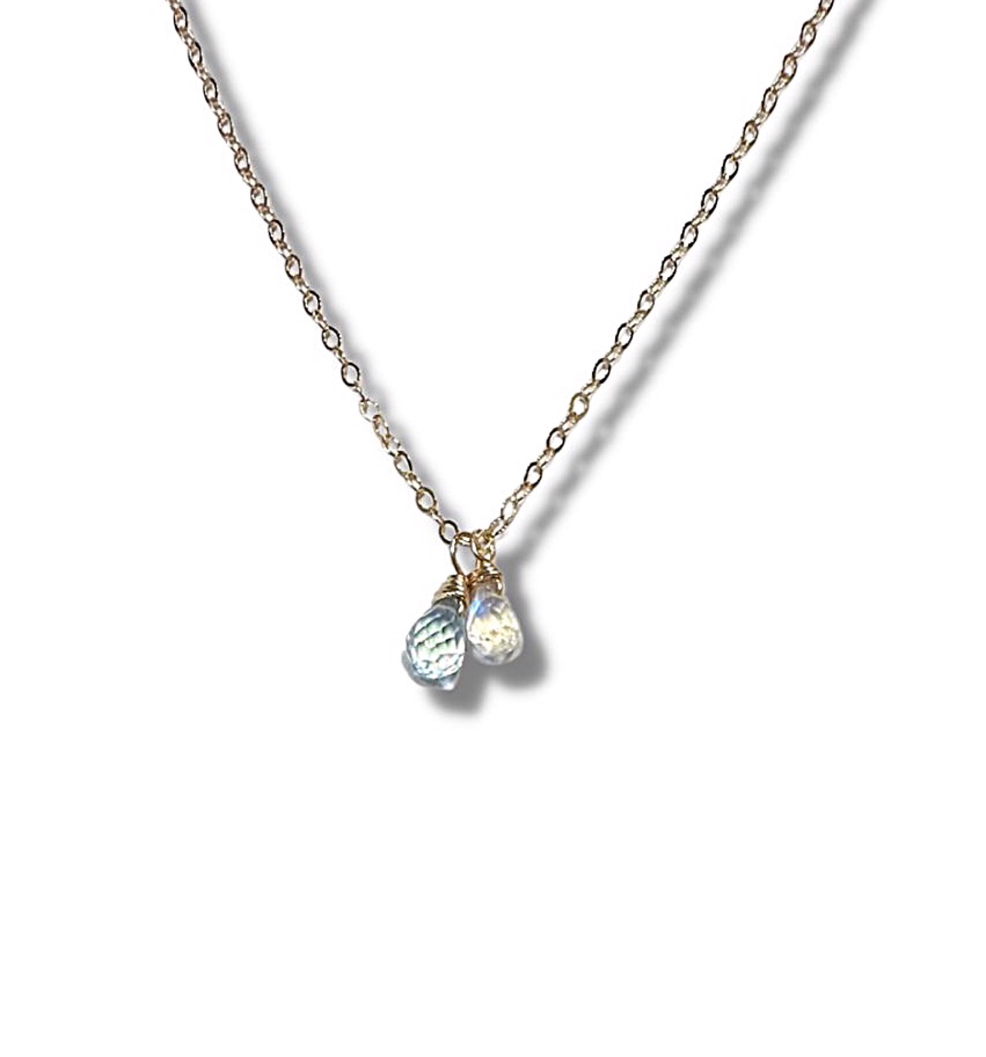 Necklace - 14K Gold Filled Aquamarine and Moonstone Drop by Julia Balestracci