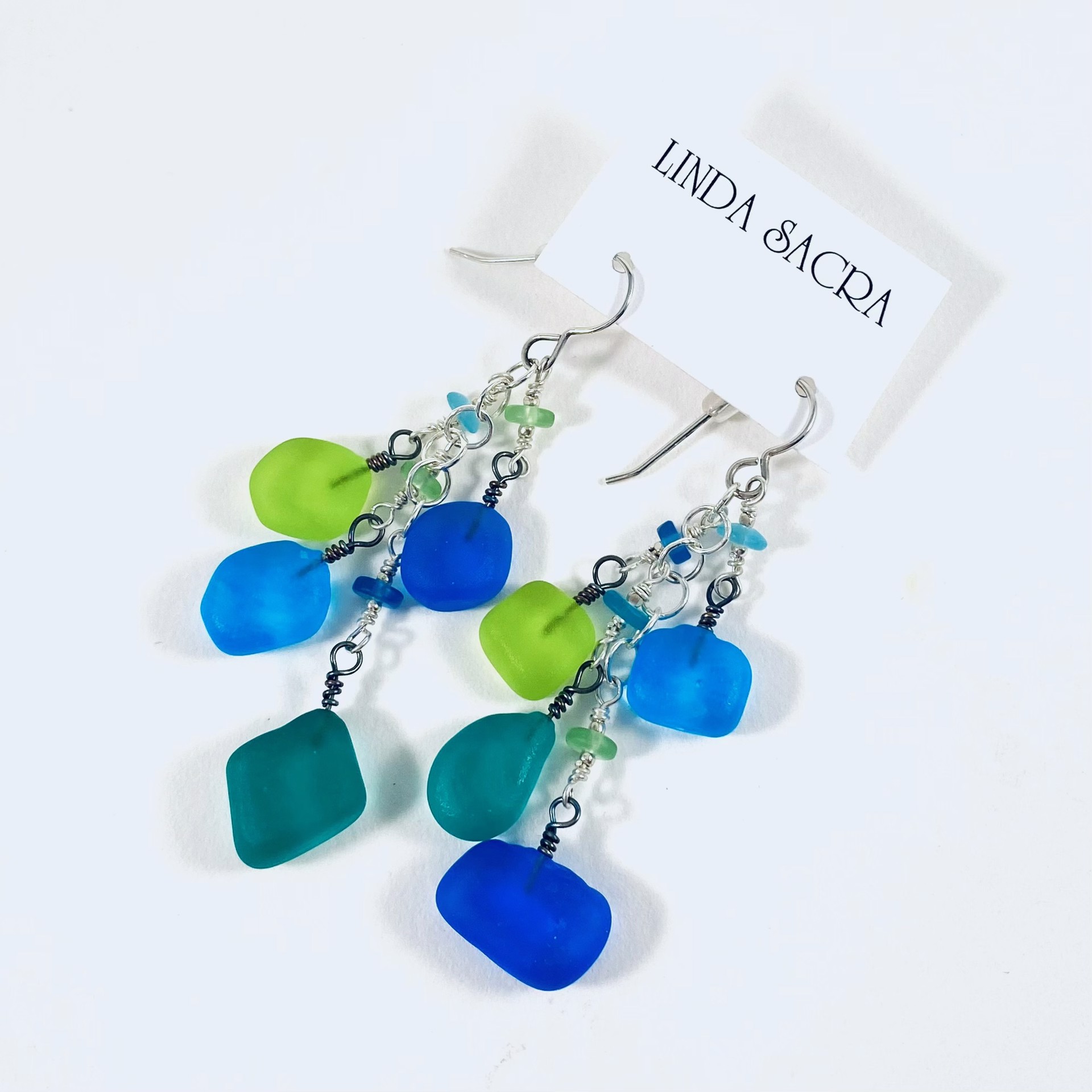 "Sea Glass" Brite Bead Cluster Earrings by Linda Sacra