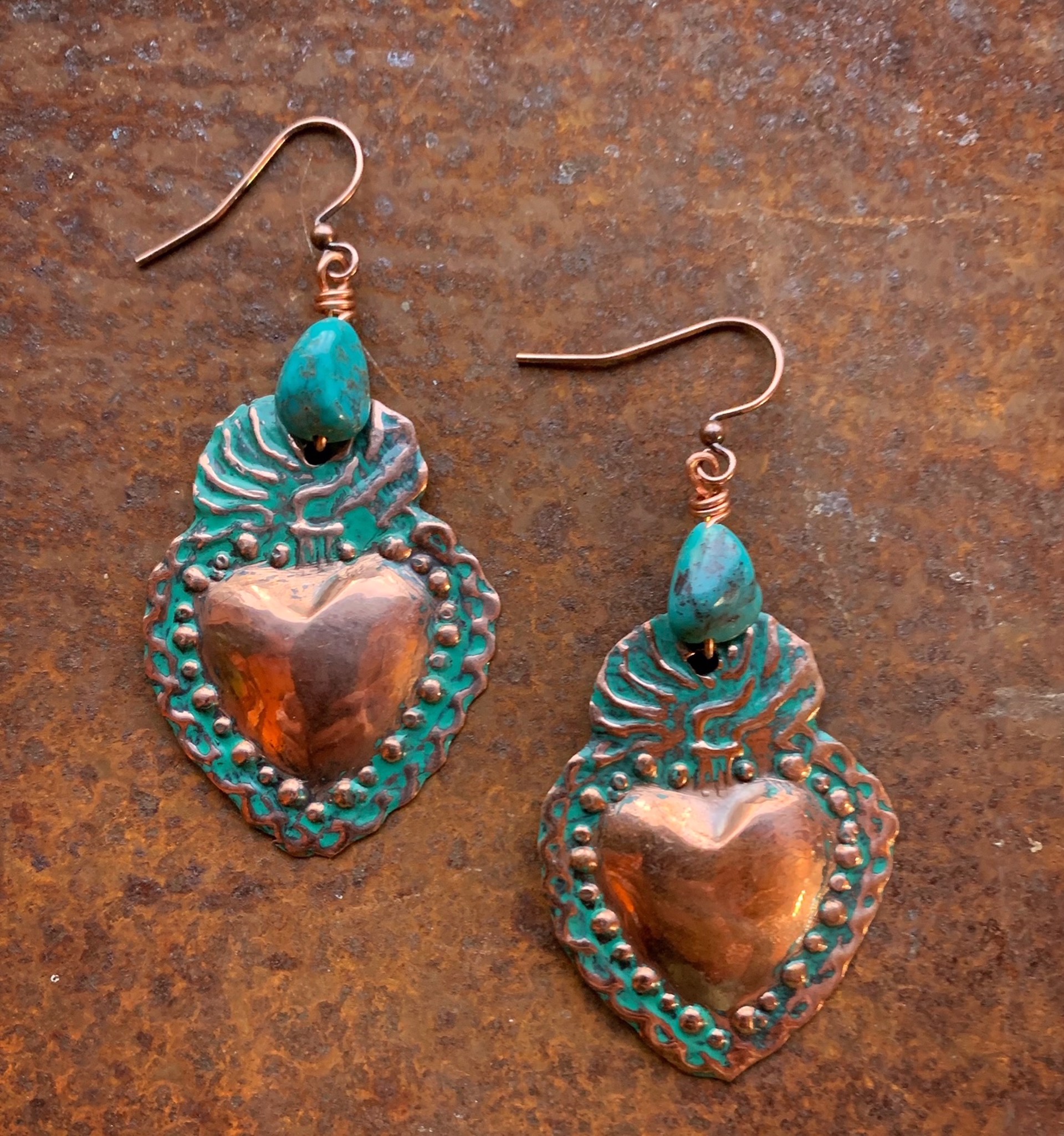 K797 Eacred Heart Earrings with Turquoise by Kelly Ormsby