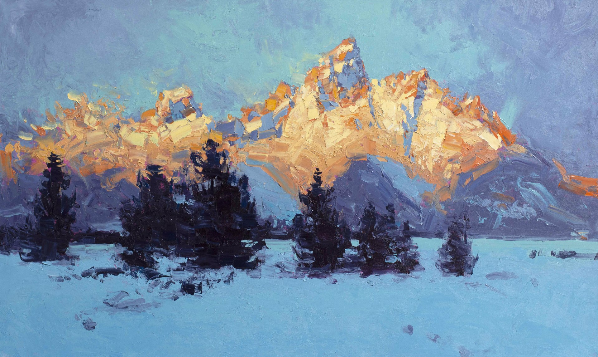 Original Oil Painting By Silas Thompson Of Tetons In The Winter