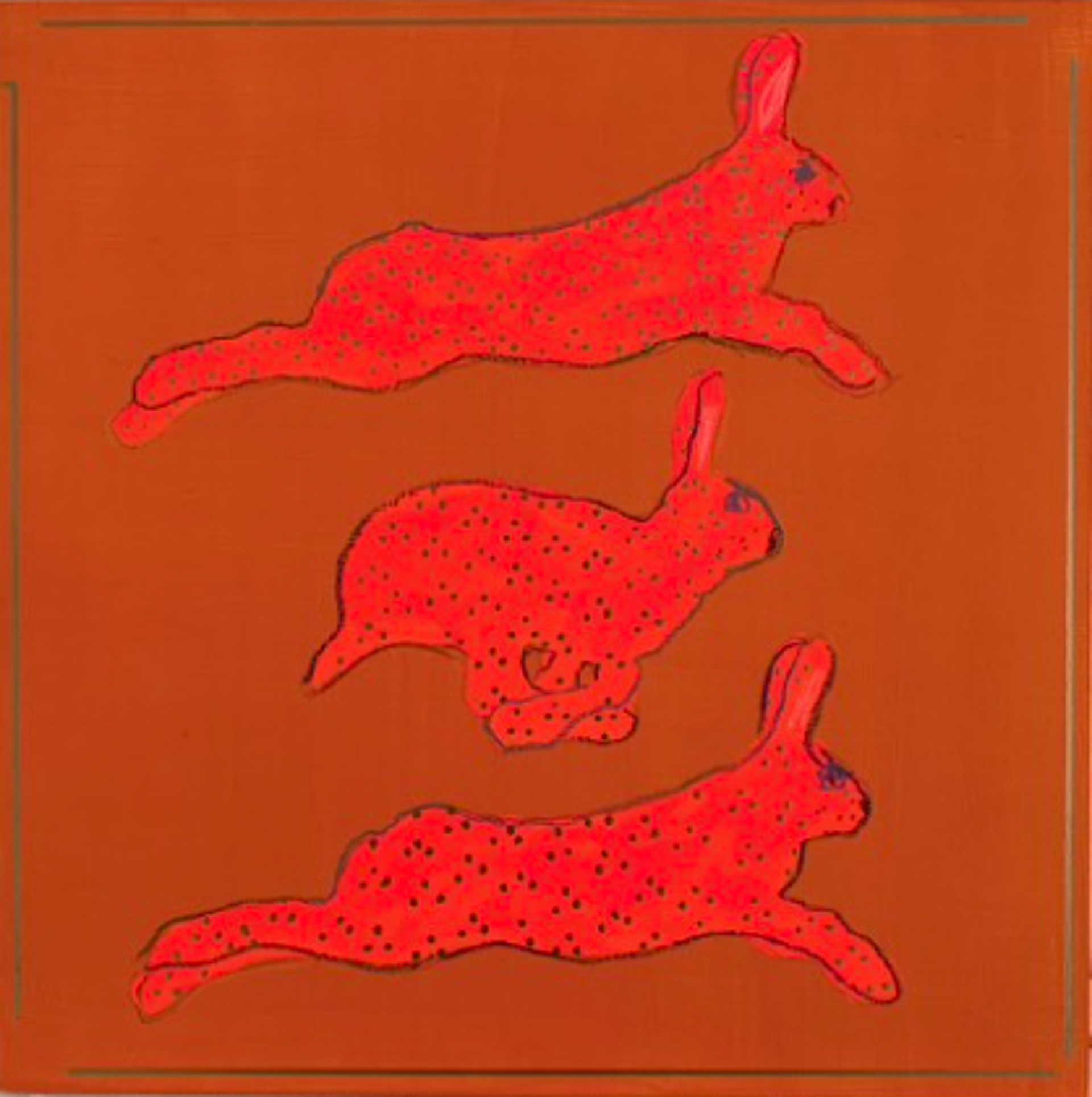 Leaping Hot Pink Hares I by Karen Blair