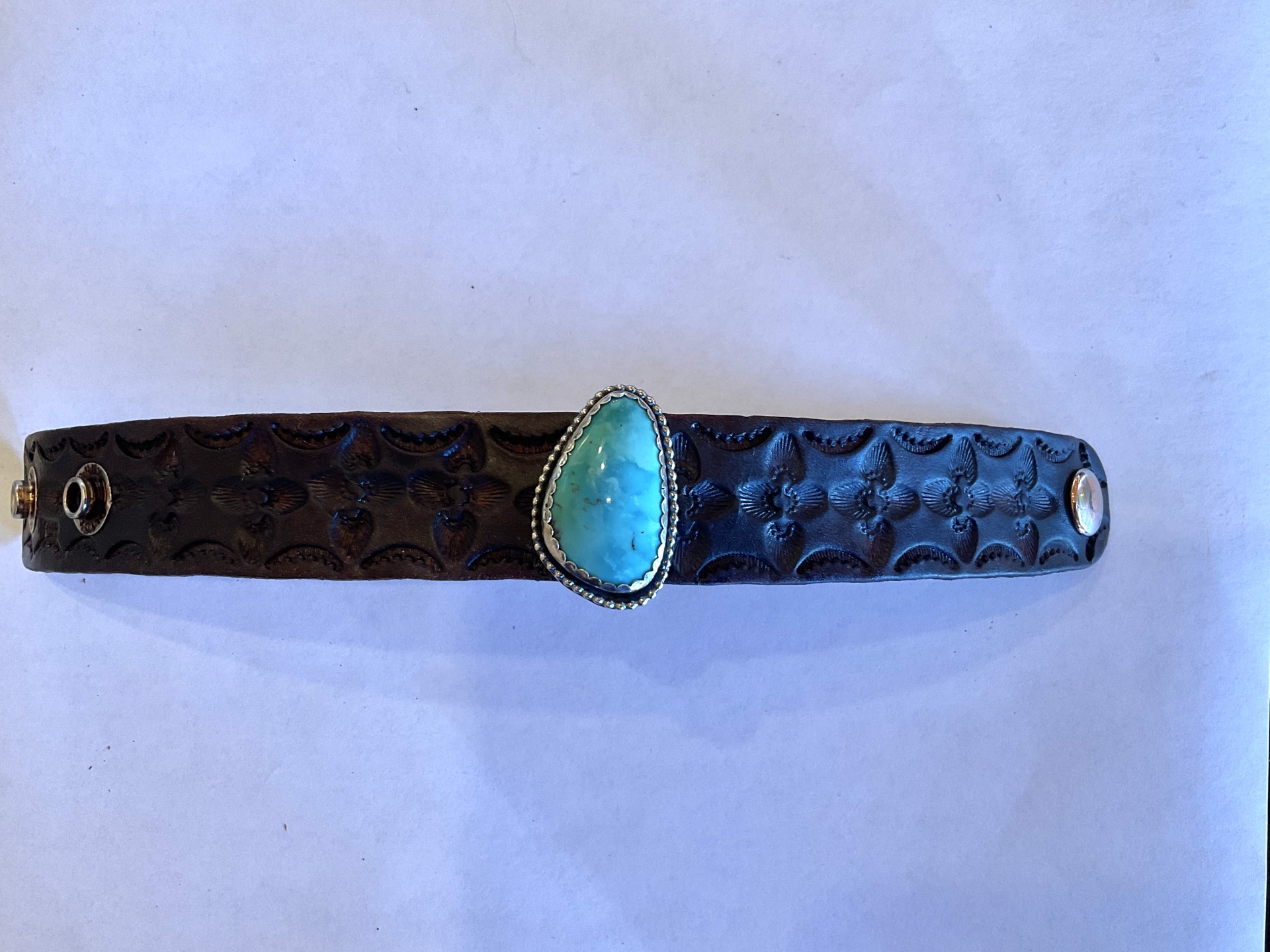 KH66 SS Bracelet Leather Kingman Turquoise by Kim Henkel