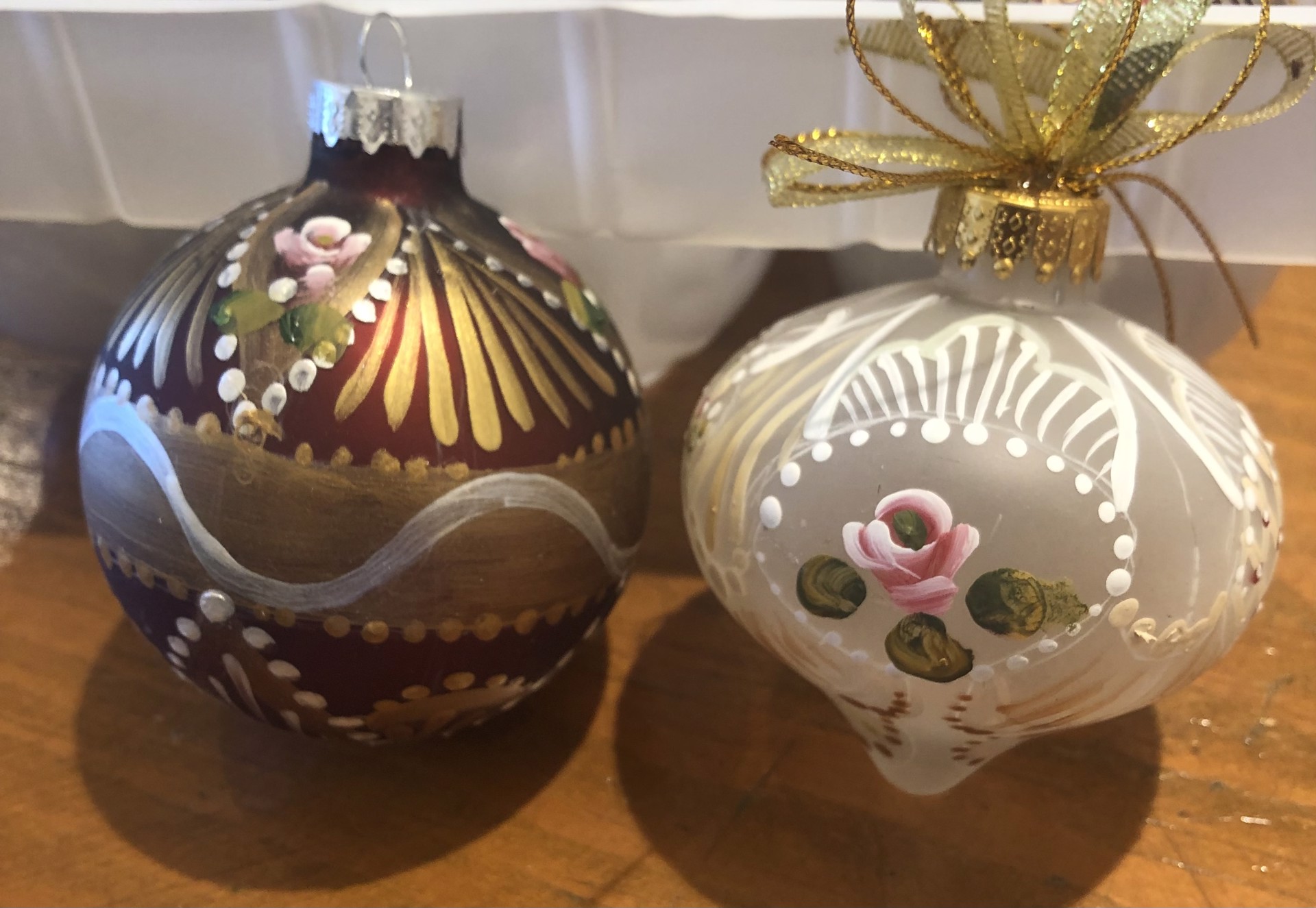 Large glass ornaments by Shirley Malm