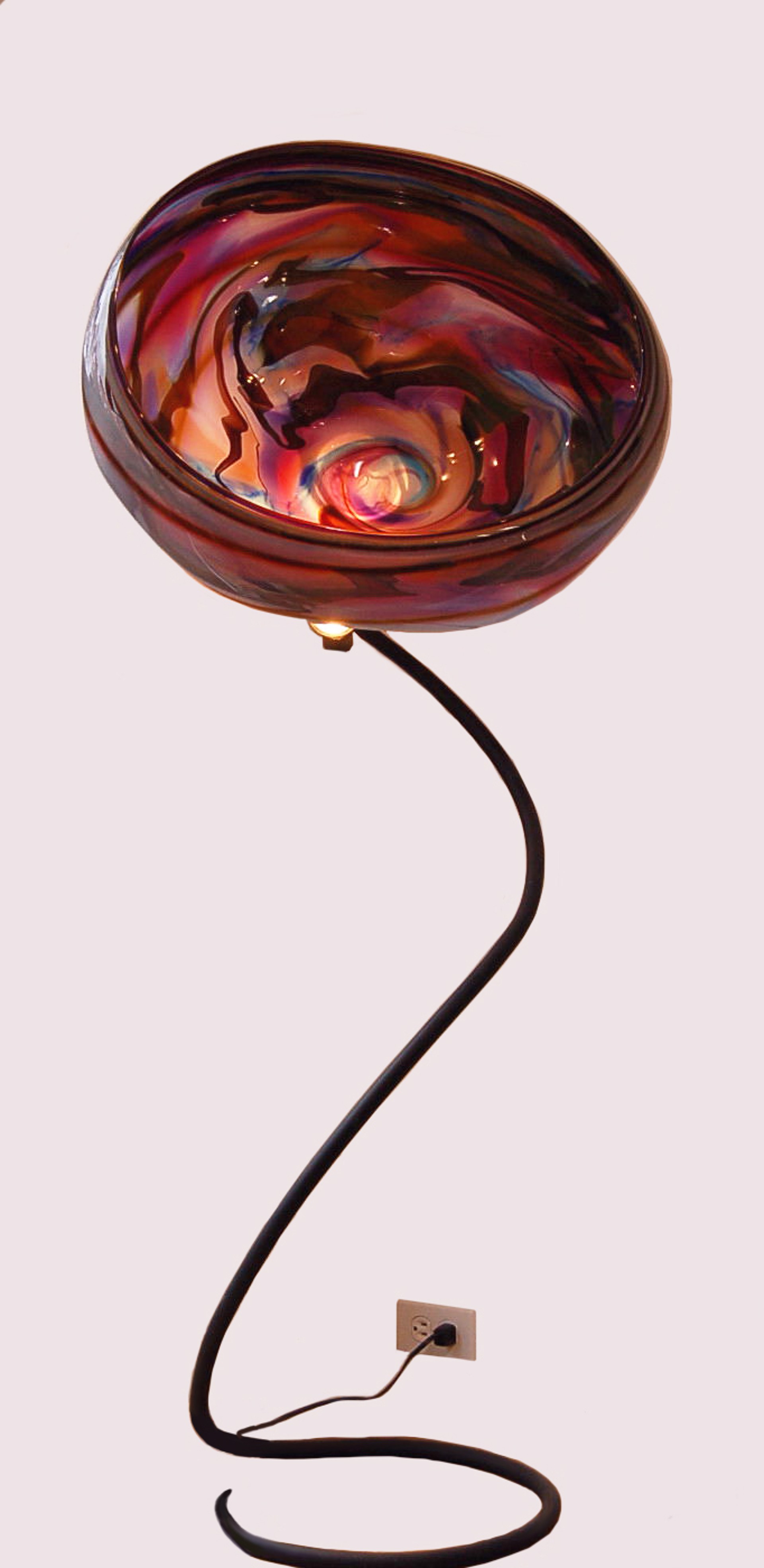 Aurora Borealis Handblown Glass Lamp on Iron Stand by GOLDHAGEN