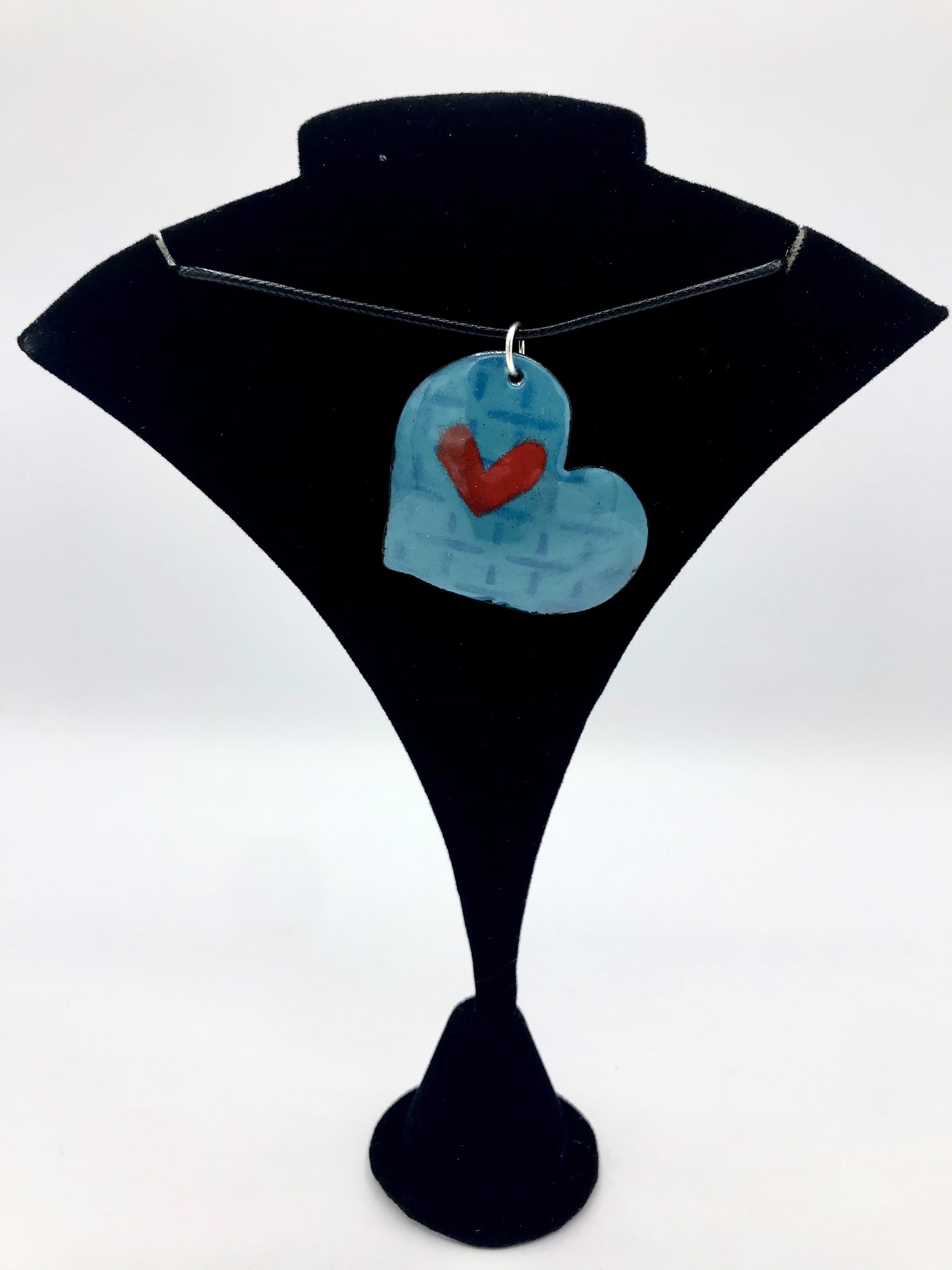 Blue with Red Heart Necklace by Cathy Talbot