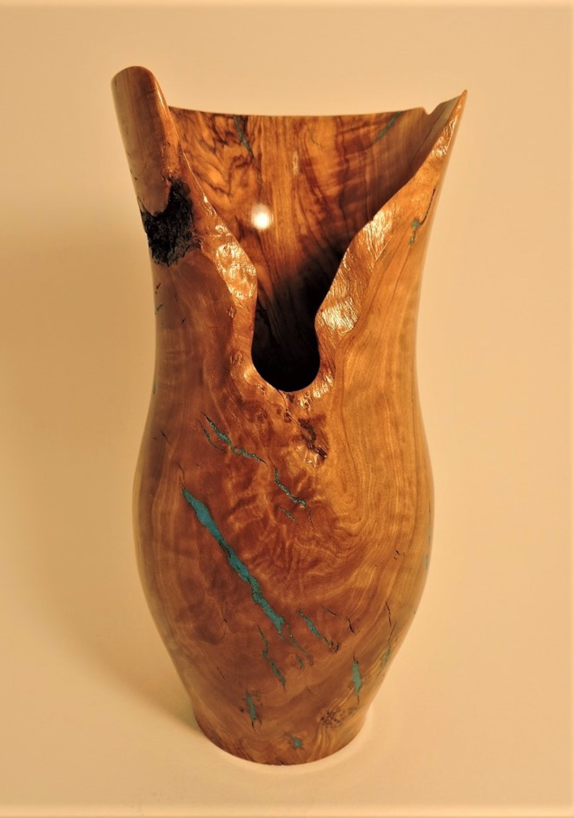 Spalted Elder with Turquoise Inlay - Carved Vase by Jim Scott