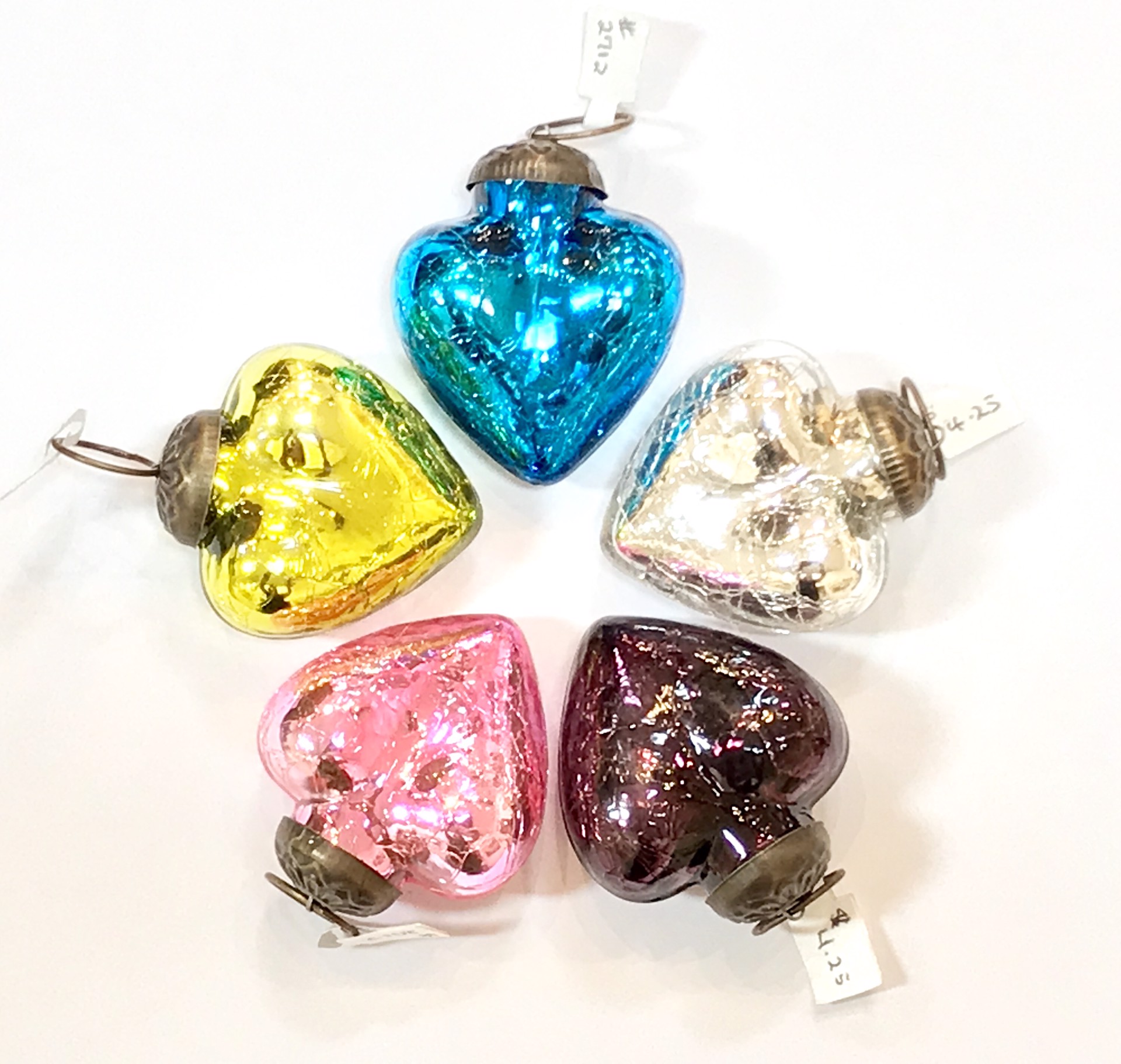 Ornament - 2" Crackled Hearts Asst. Colors by Indigo Desert Ranch - Glass