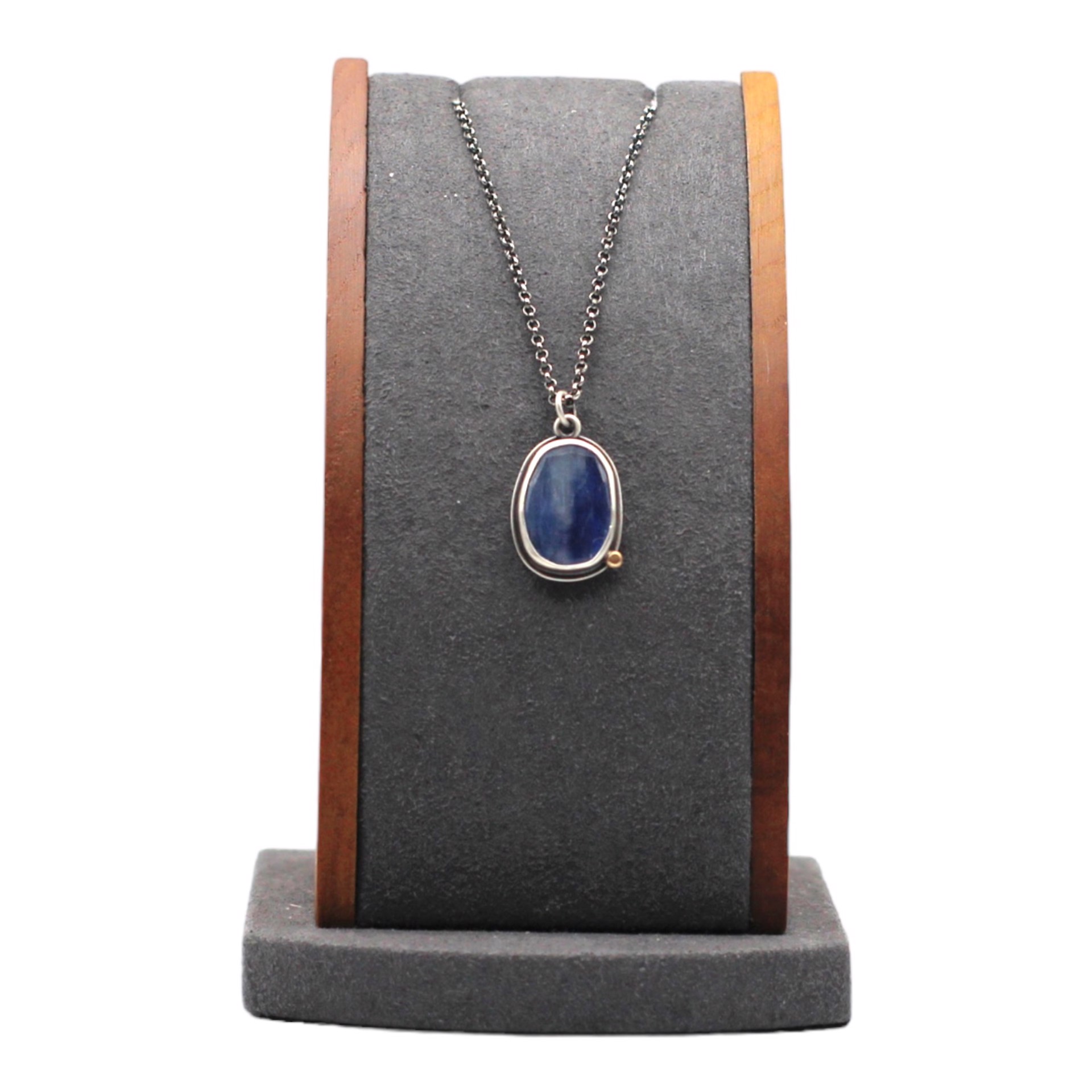 Blue Kyanite with 14k Gold Pebble Necklace  - 17"chain by Kim Knuth