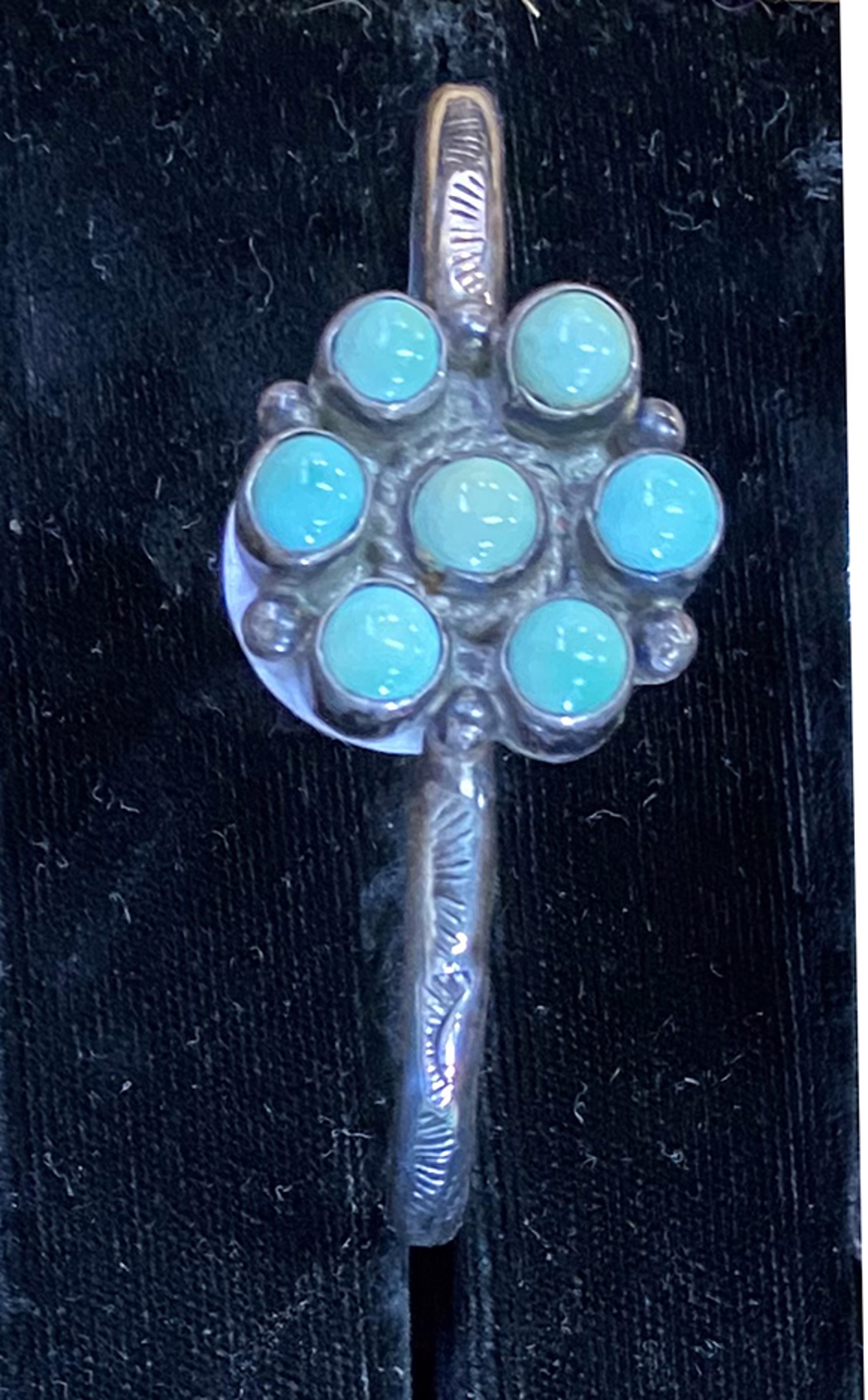 Turquoise flower design/stamped thin wire cuff KB046 by Karen Bell