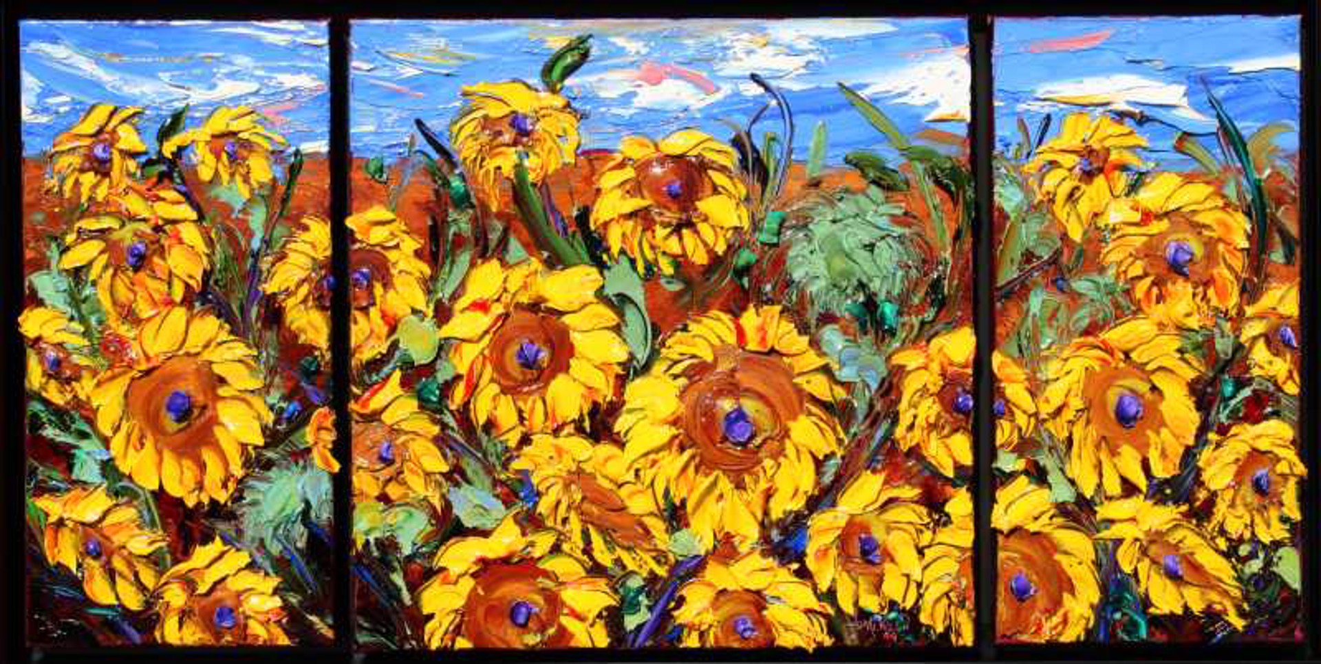 Sunflower Sunrise Triptych by JD Miller