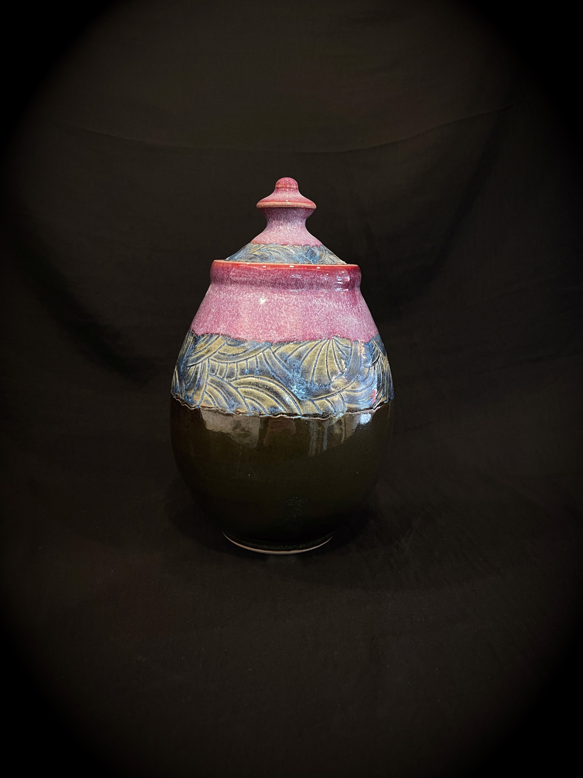 Black, Blue and Purple Ginger Jar by Karen Heathman