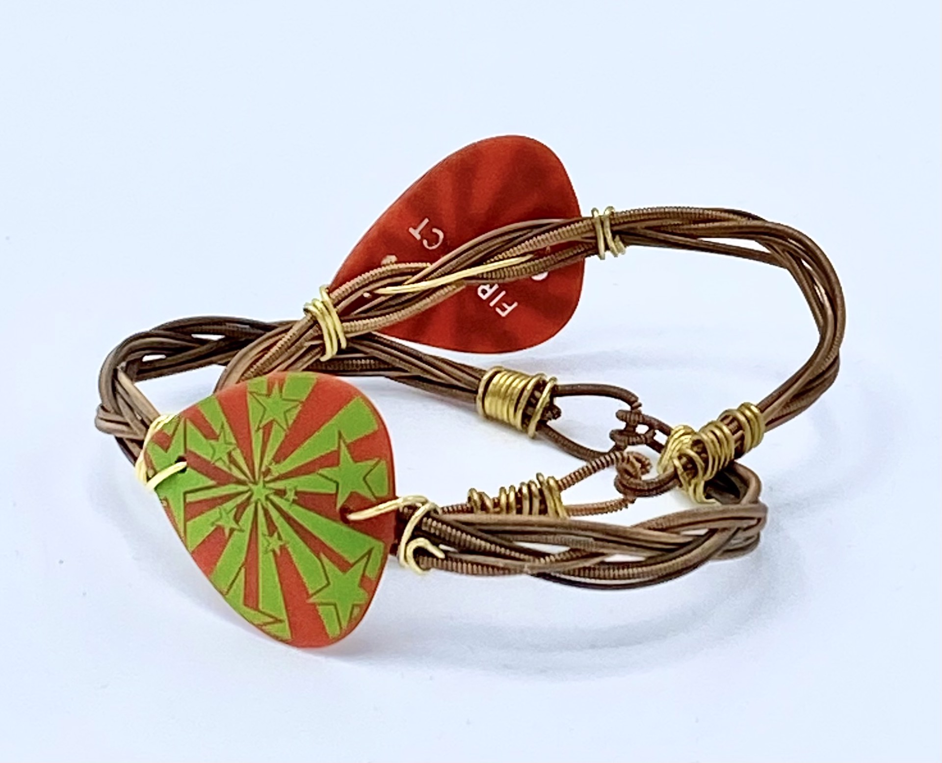 Guitar String Red and Green Pick Bracelet by String Thing Designs
