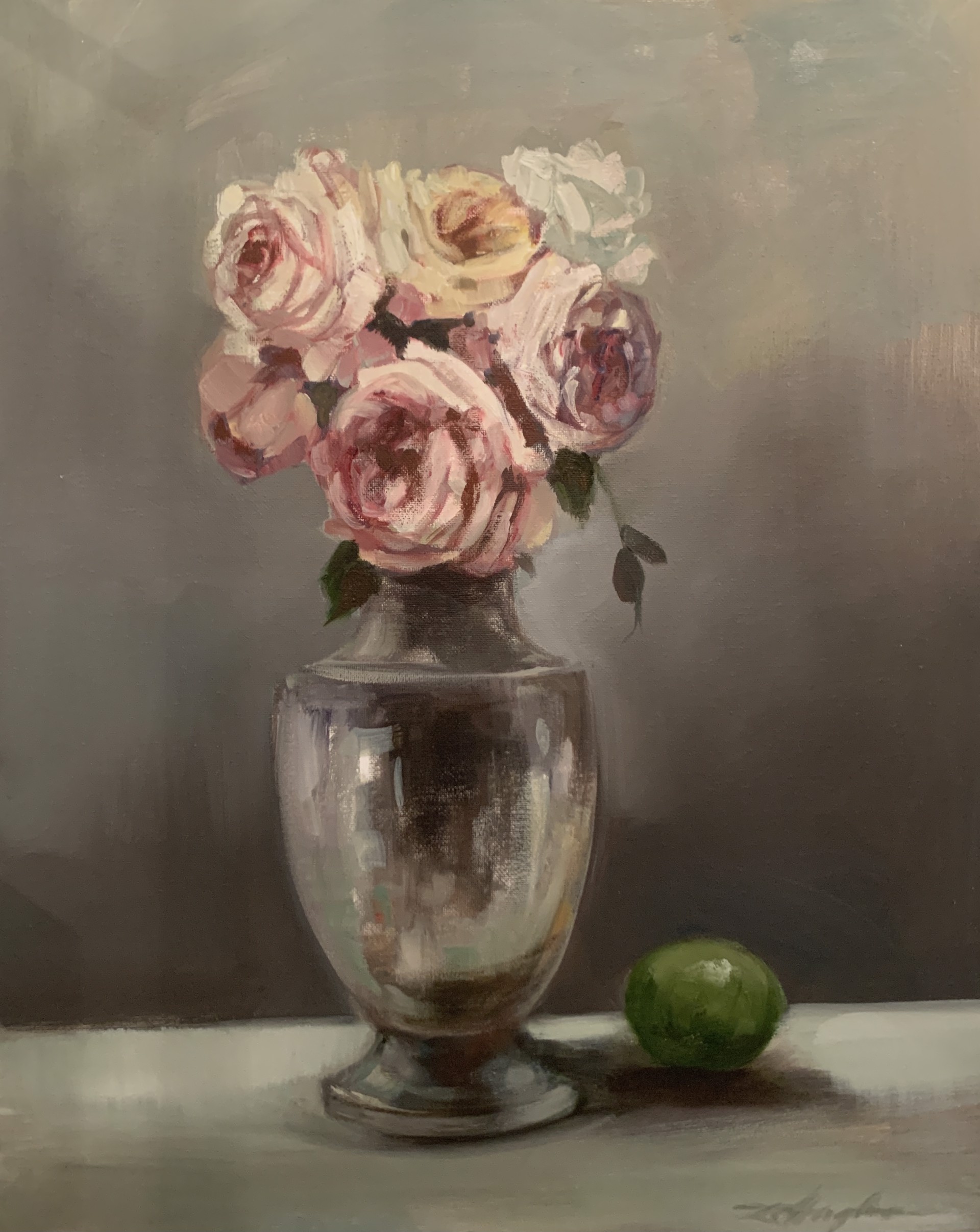 Still Life with Flowers and Lime by Donna Hughes