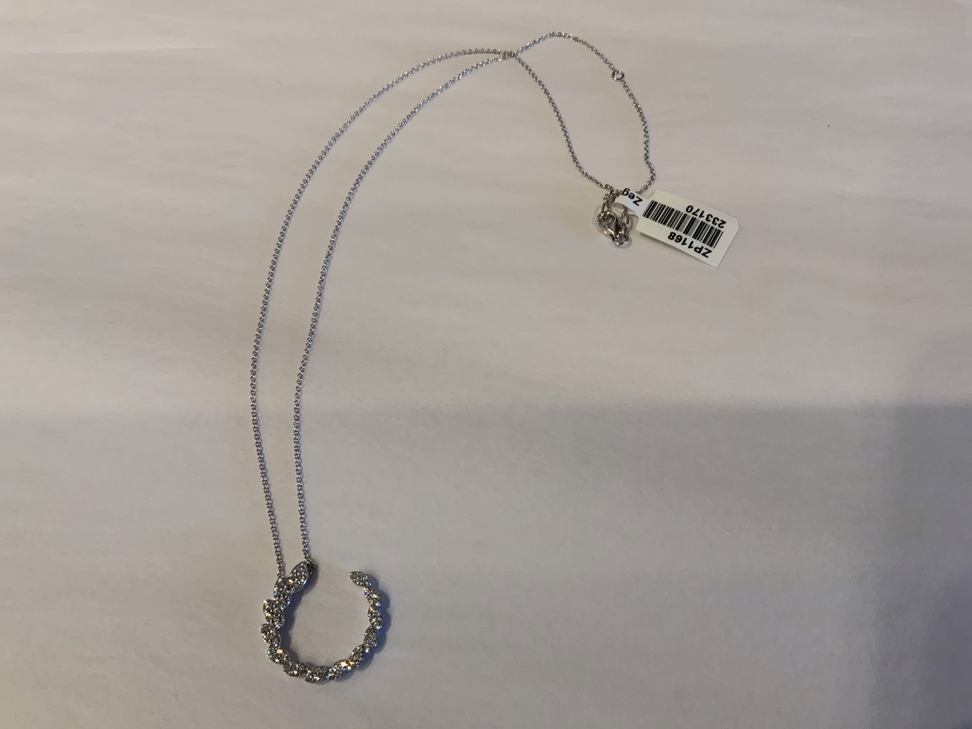 18k White Gold Diamond Hook Necklace by Zeghani