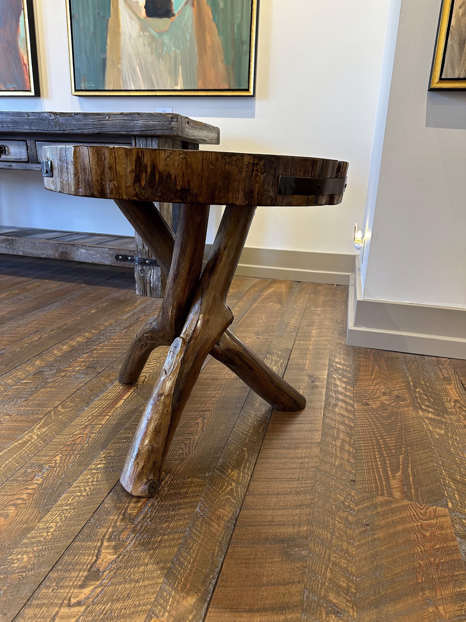 Reclaimed Wood with Metal Straps Small Nesting Table (Dark) by Mark Holms