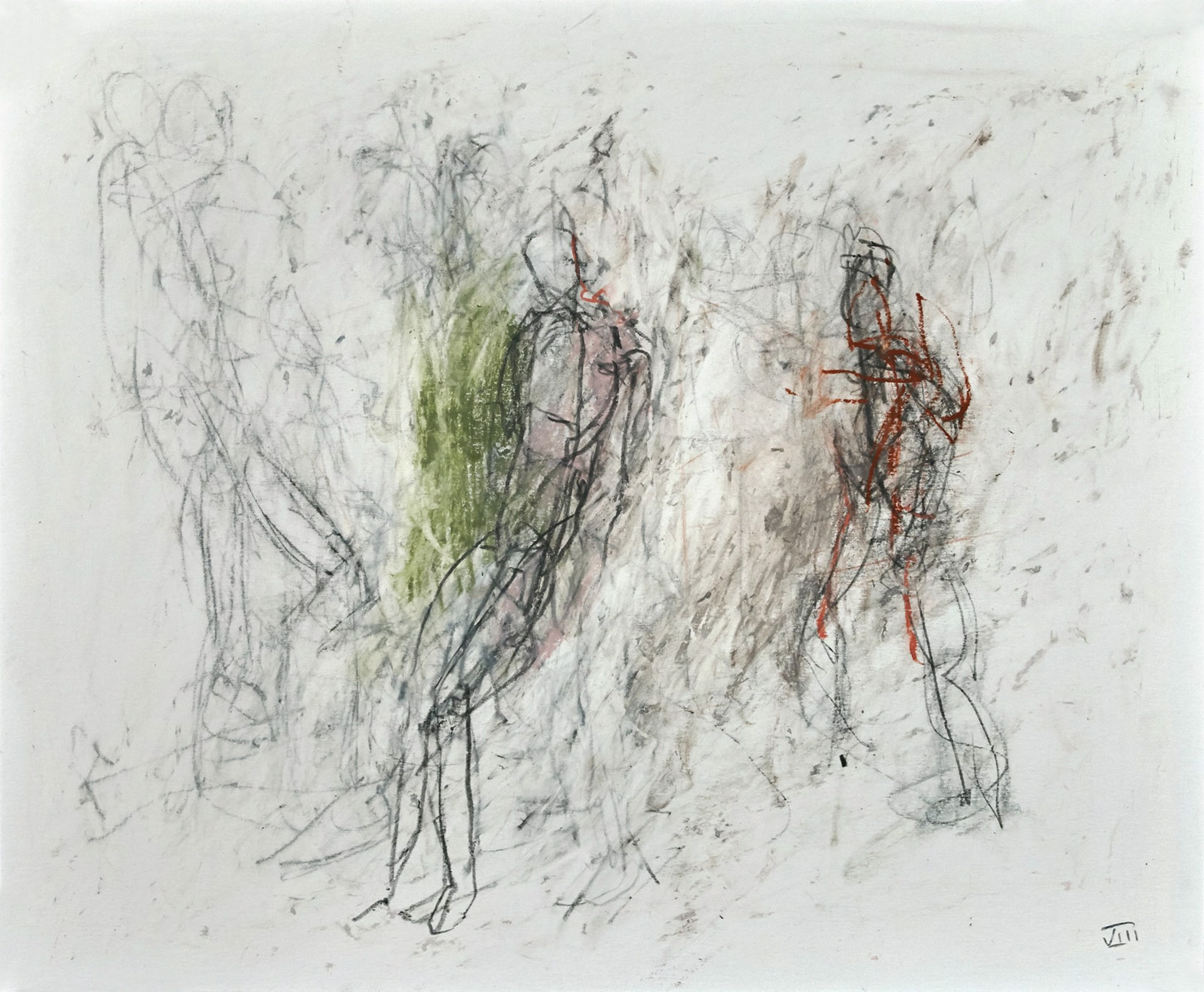 Drawings from Mt Gretna: 3 Figures with Green by Thaddeus Radell