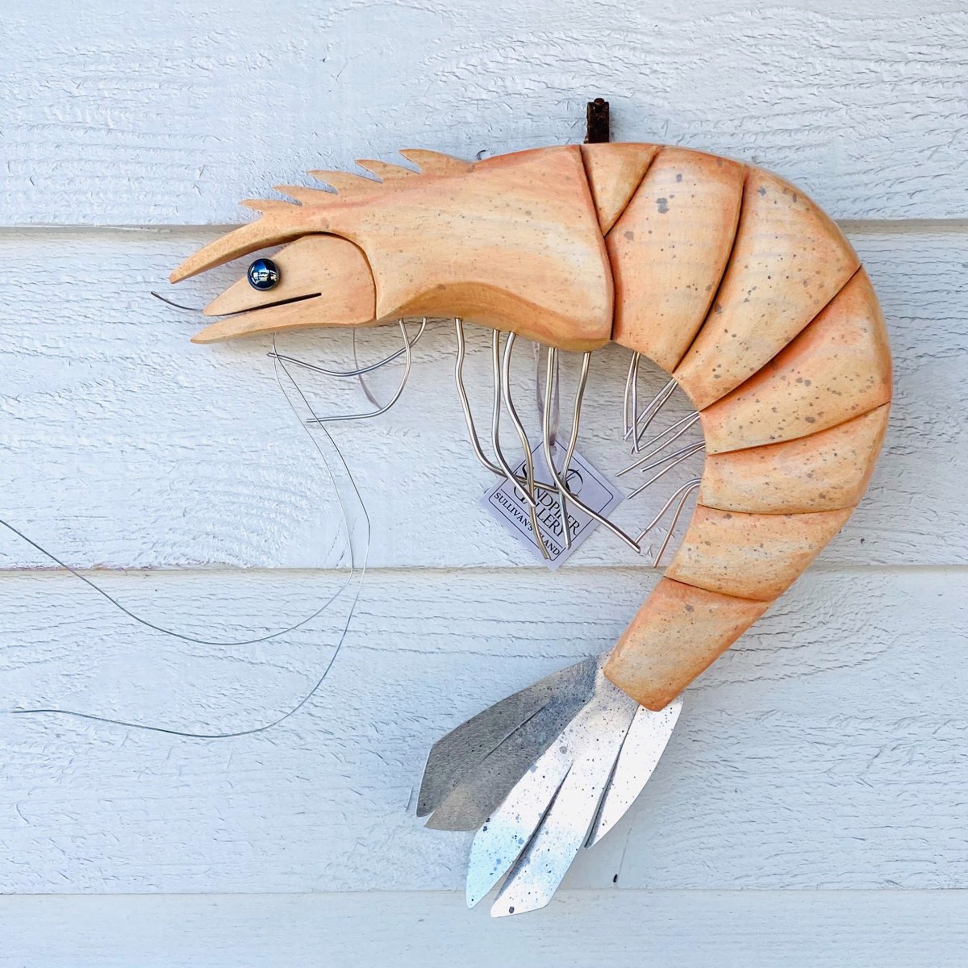 "Scampi" Carved Wooden Shrimp by Jo Watson