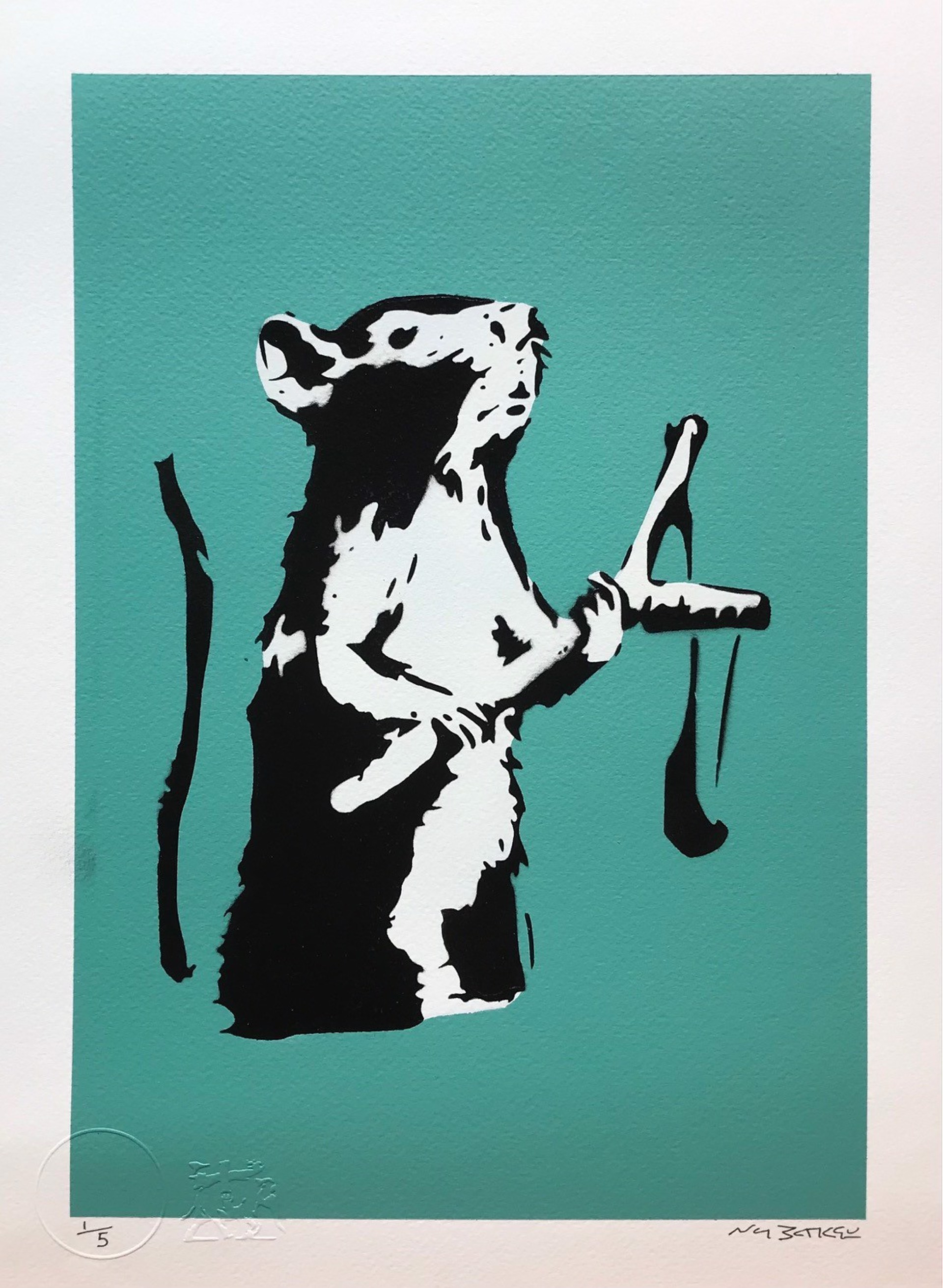 Rat with Catapult - Aquamarine by Not Banksy