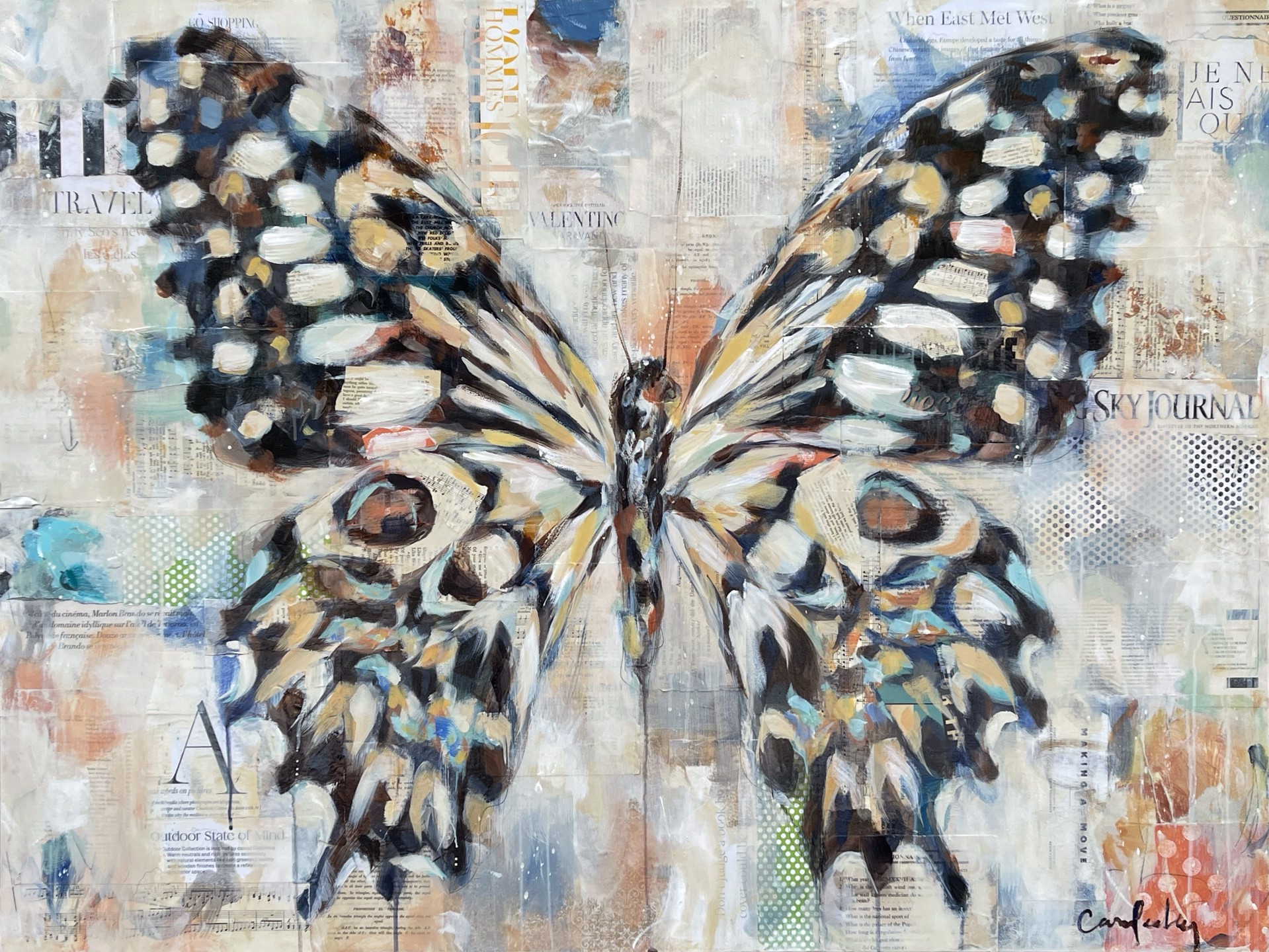 Painting Of A Butterfly On Collage