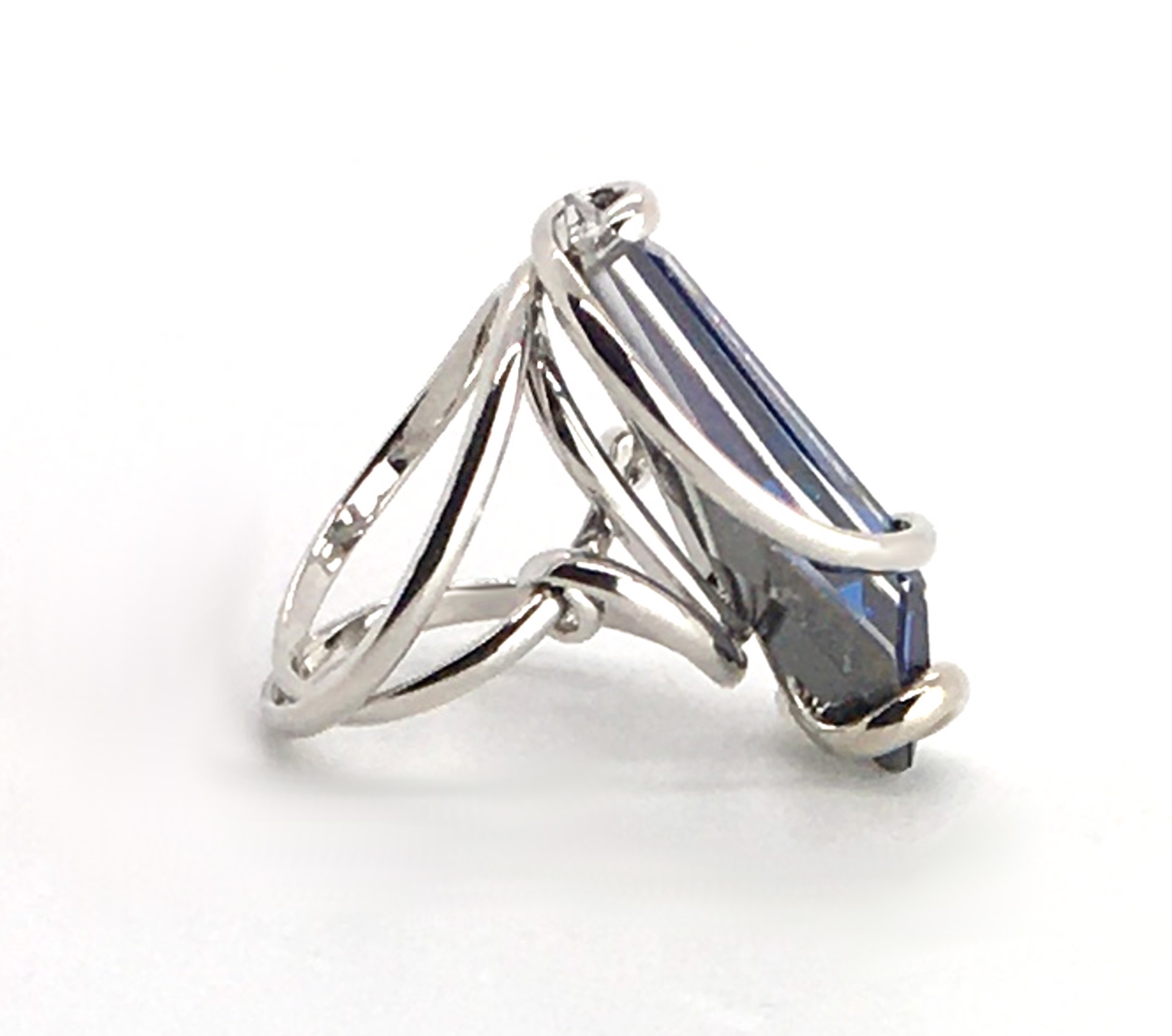Stalagmite Series Ring ~ Dark Sapphire ~ Austrian Swarovski Crystal, Mixed Metals Triple Coated with Rhodium ~ Handmade Setting  by Monique Touber