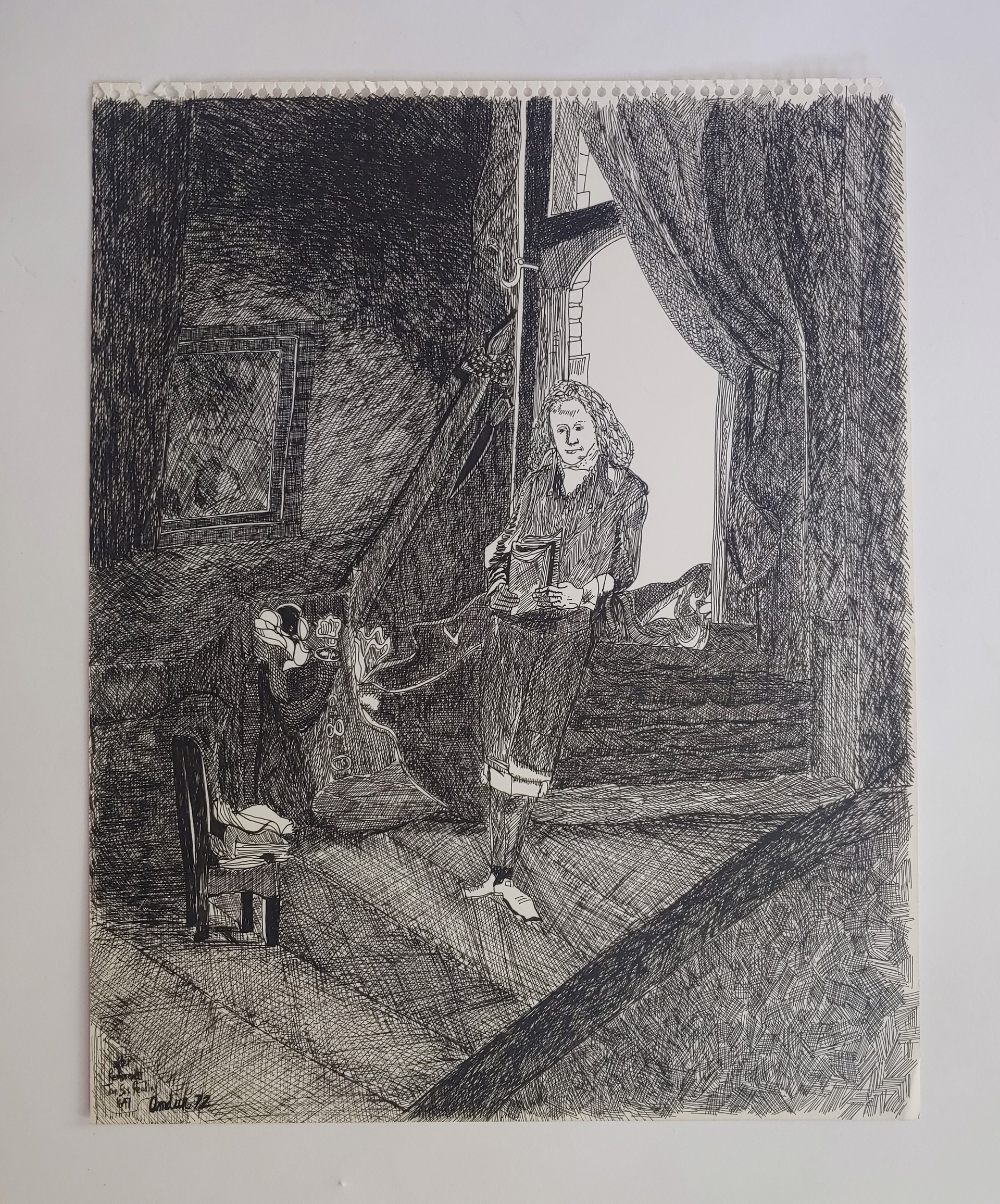 "After Rembrandt Jan Six Reading 1647" - Drawing by David Amdur