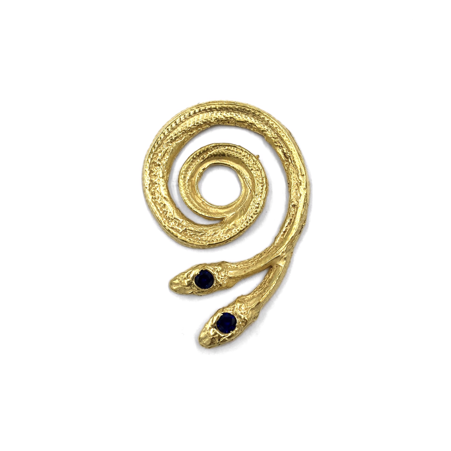 Gold Sapphire Serpentine Brooch by Anna Johnson