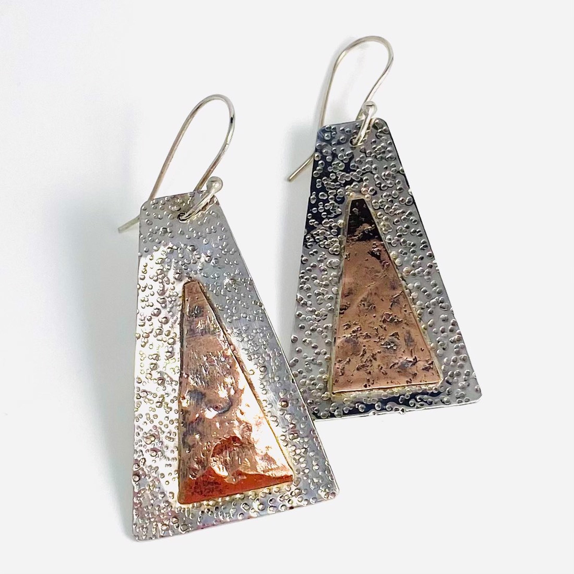 AB20-15 Silver and Copper Hammered Earrings (970 earwire) by Anne Bivens