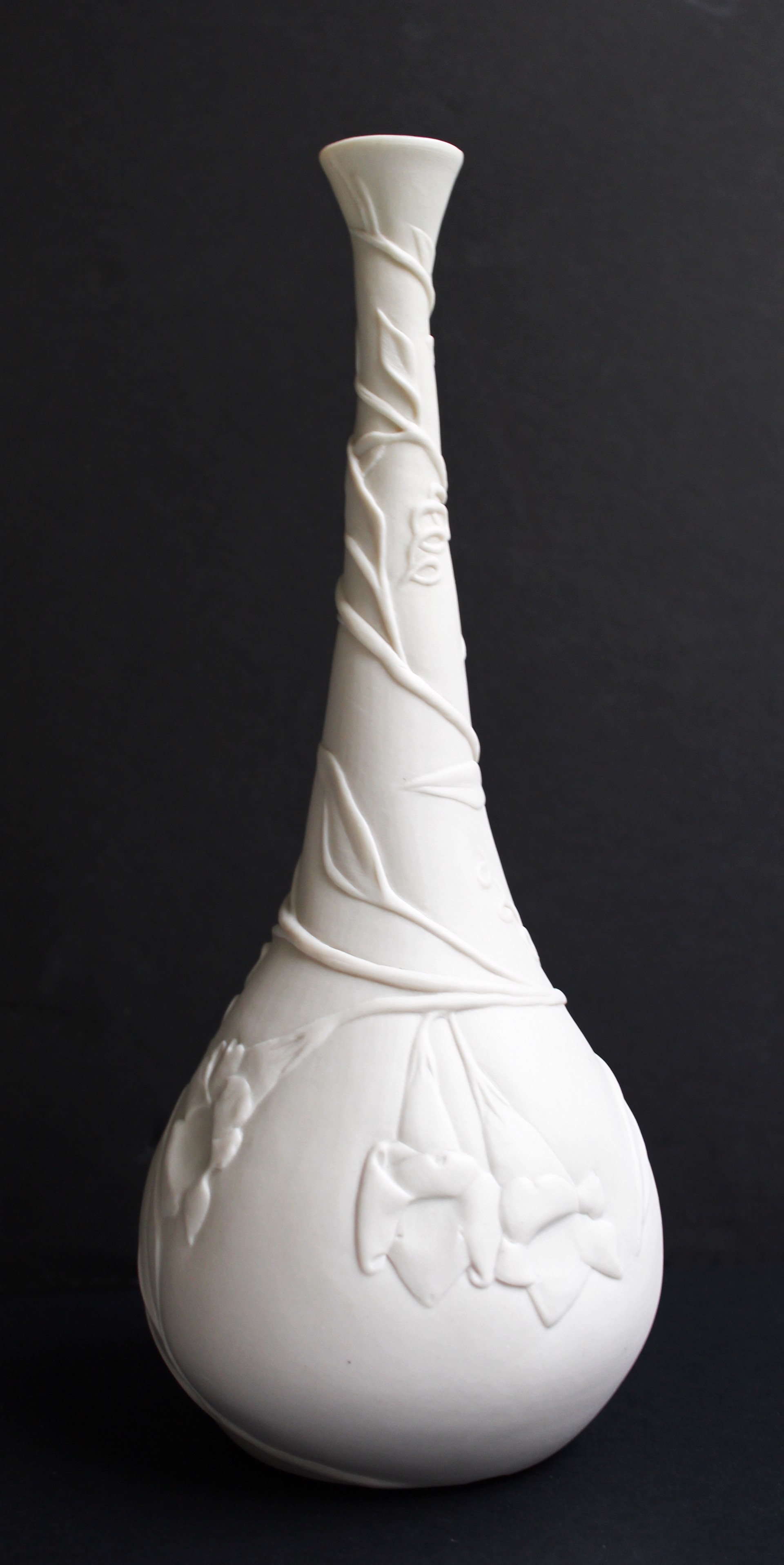 Carved Trumpet Vine Pistil  Porcelain Vessel by Mary Lynn Portera
