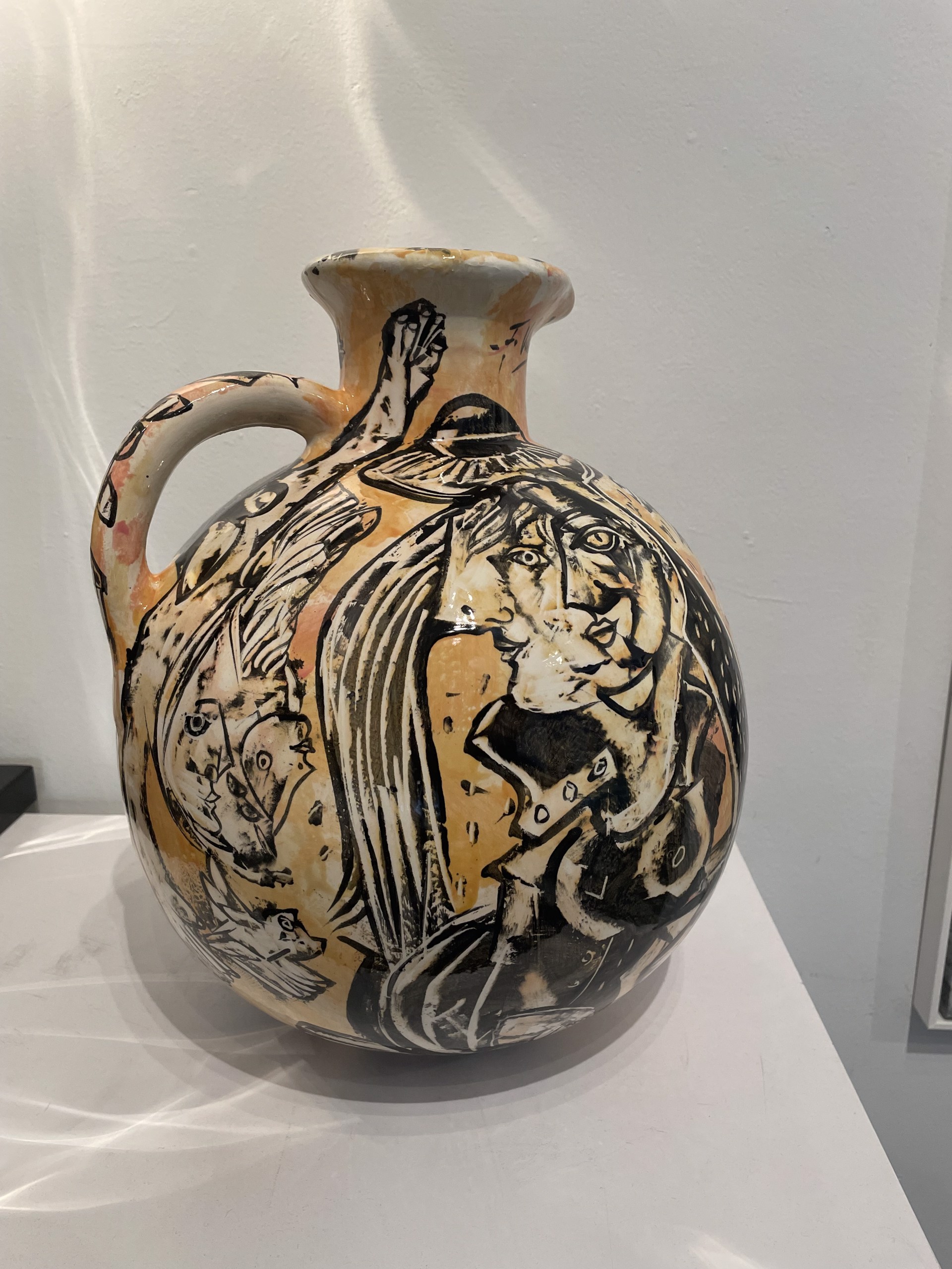 Yellow and Black Ceramic Vase by Fredy Villamil