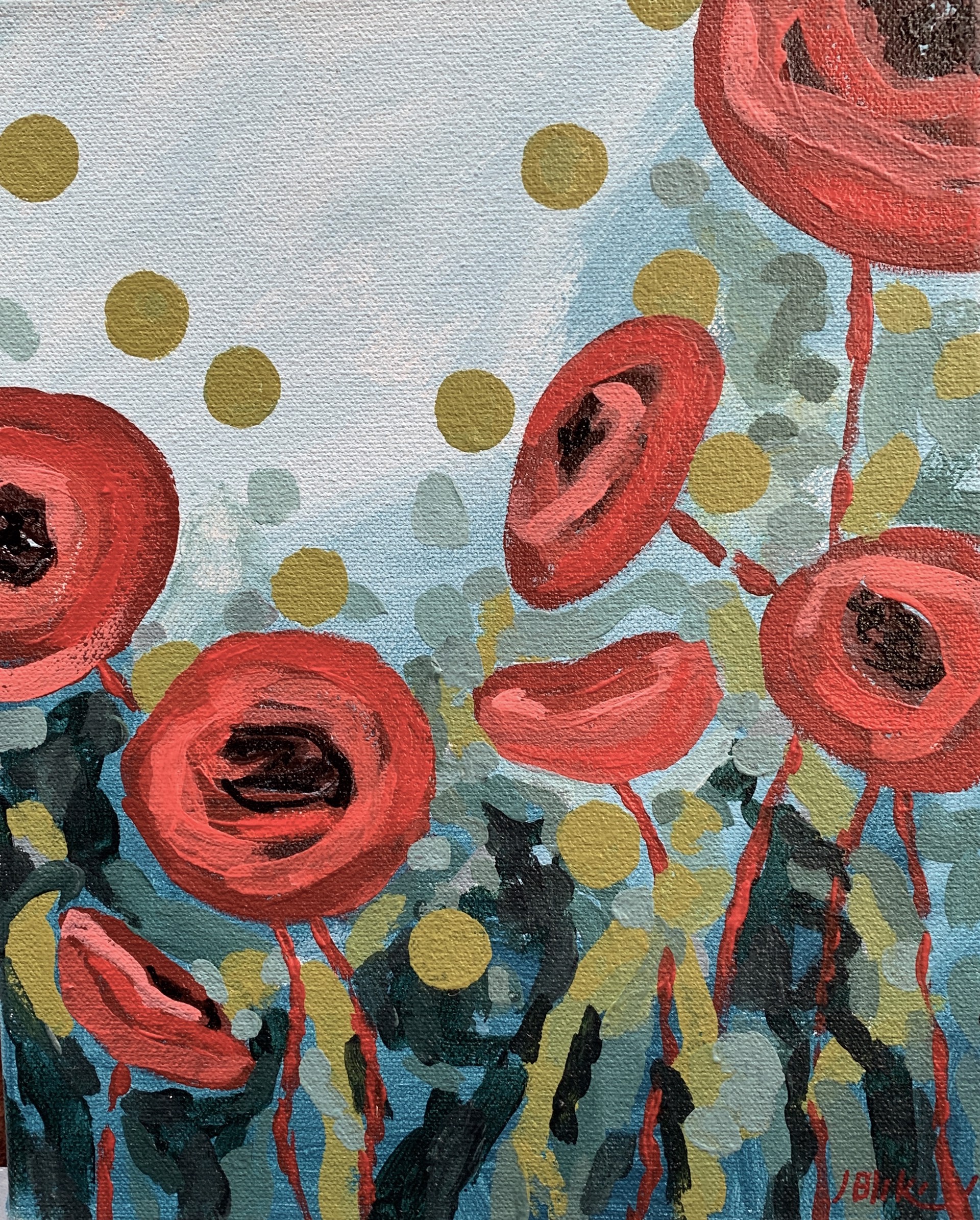 Red Poppies + Dots by Julia Blake
