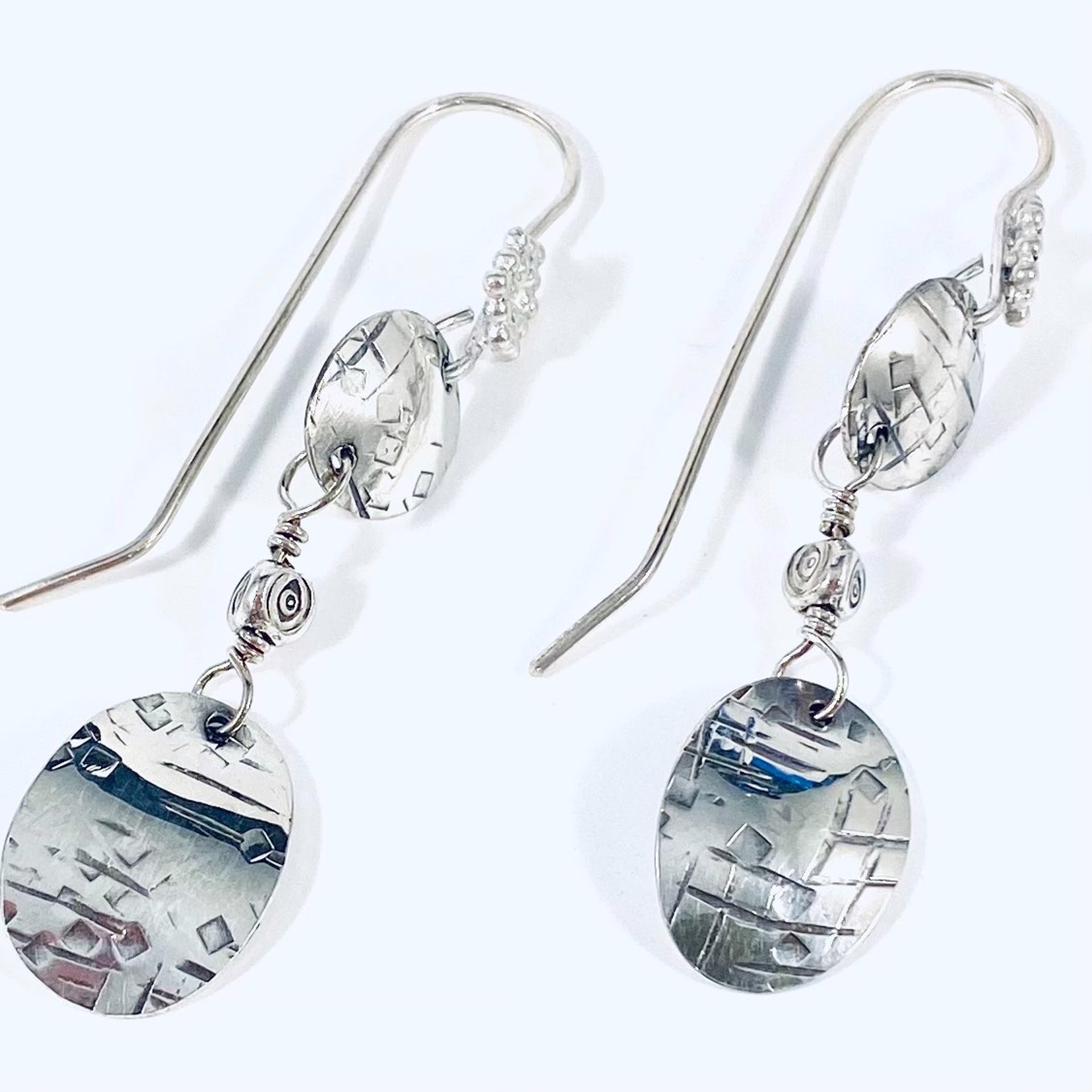 Two Part Dangle Hand Textured Sterling Earrings AB22-44 by Anne Bivens