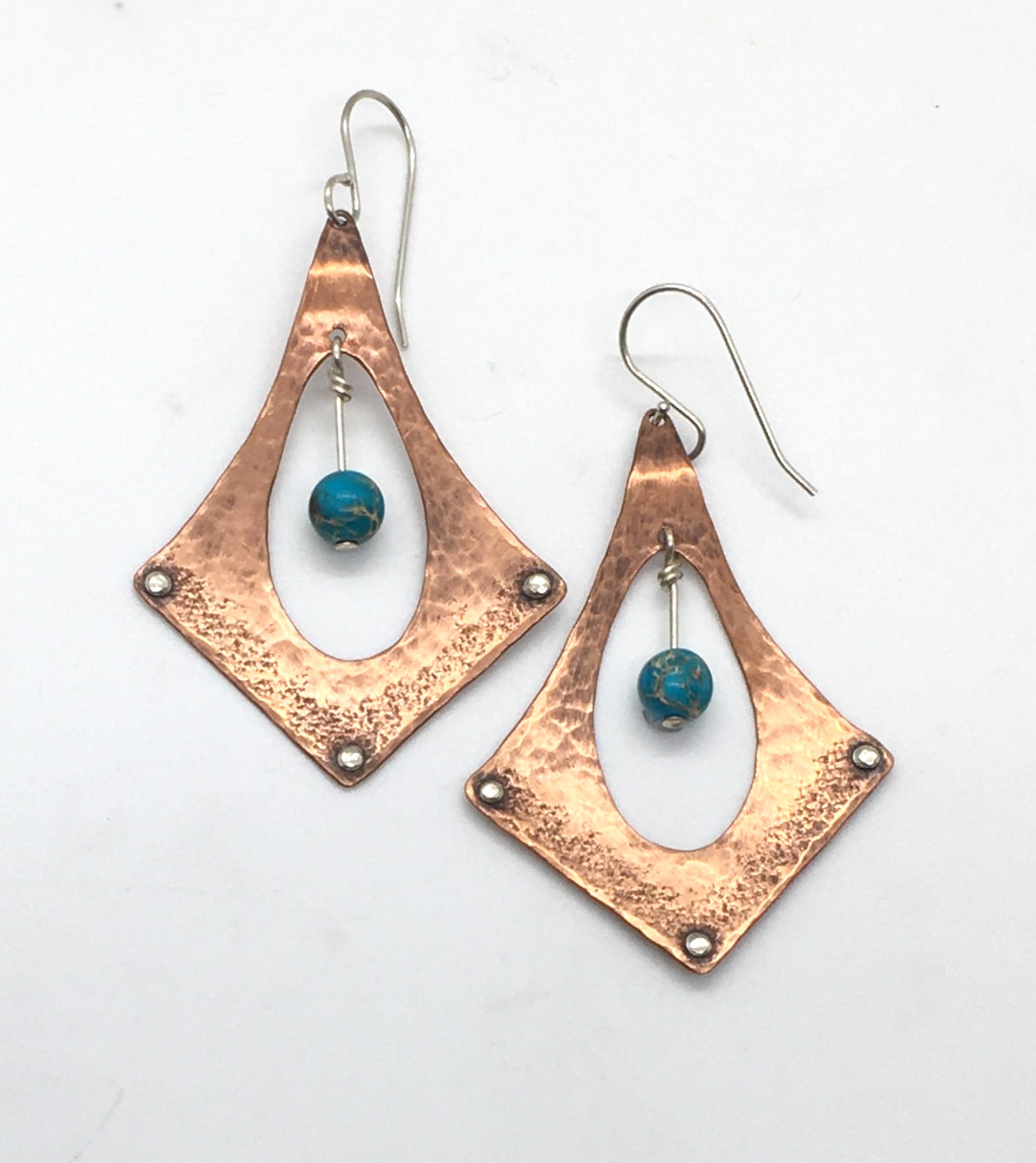 Handmade Riveted Copper and Aqua-Terra Jasper Earrings by Grace Ashford