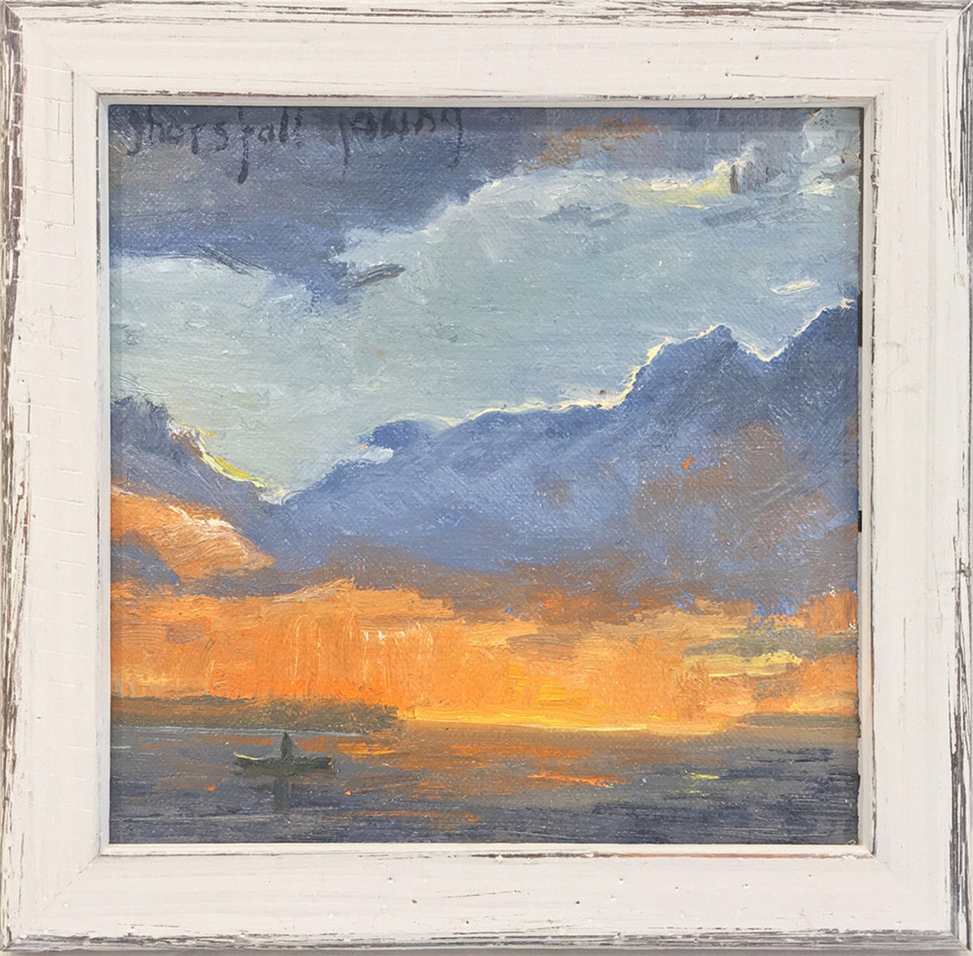 Orange Sunset (Blue Clouds & Sky) (L553) by Joan Horsfall Young