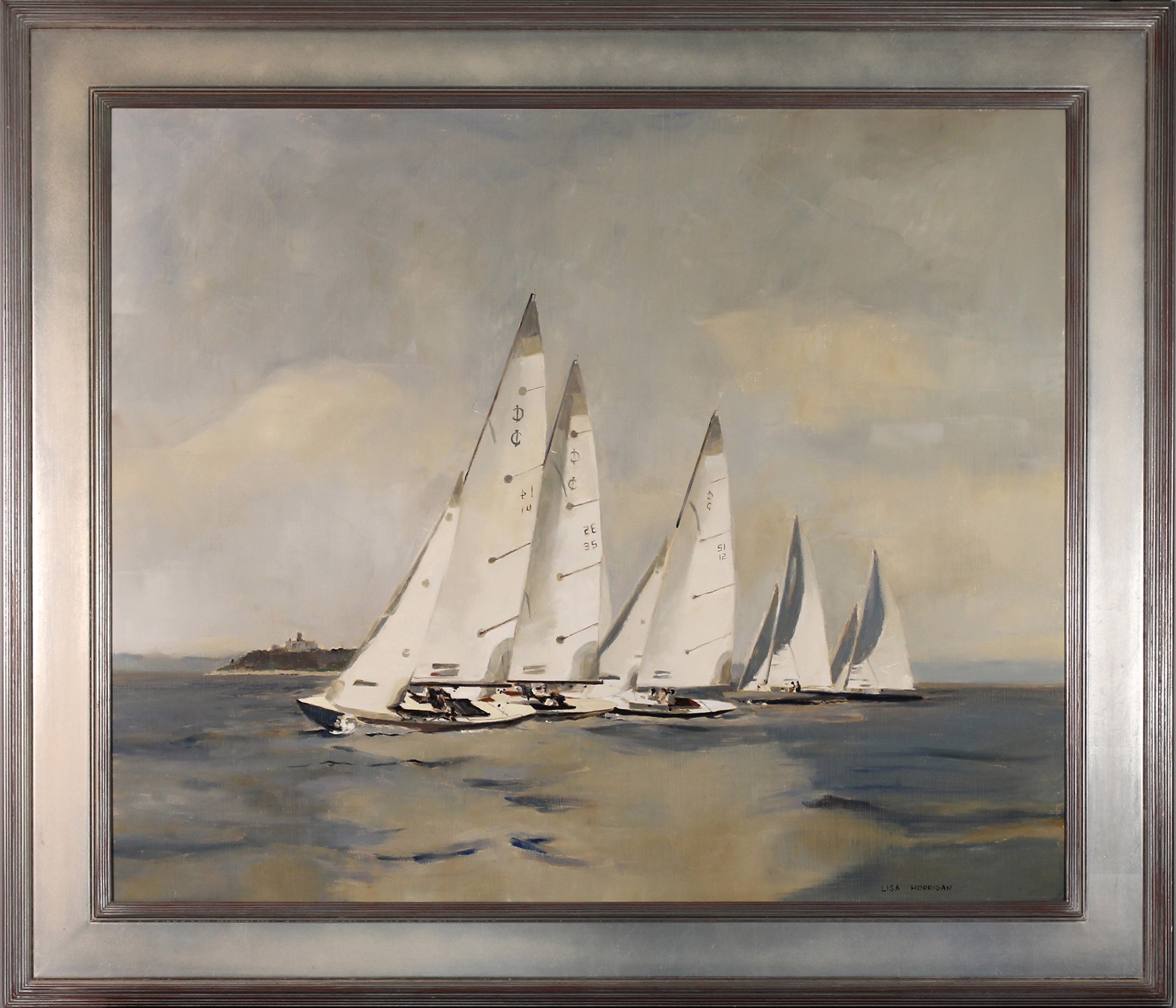 Seascape oil painting of International One Designs sailboats racing